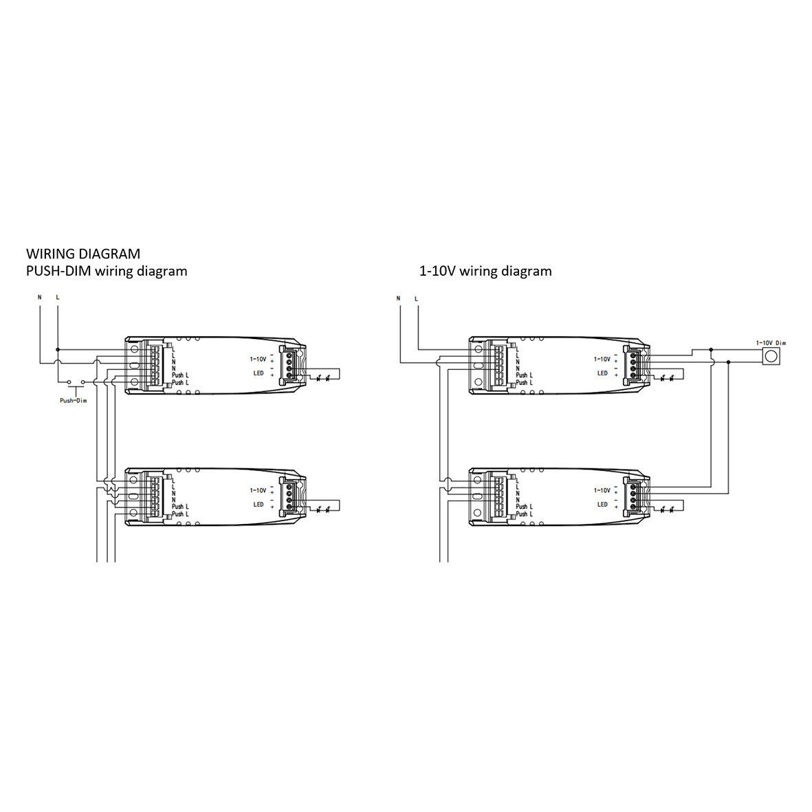 D-MA522DP Vorschaltgerät 1–10V & Push Von Designlight - Die Anzahl der an denselben Drucktaster angeschlossenen Treiber ist unbegrenzt.