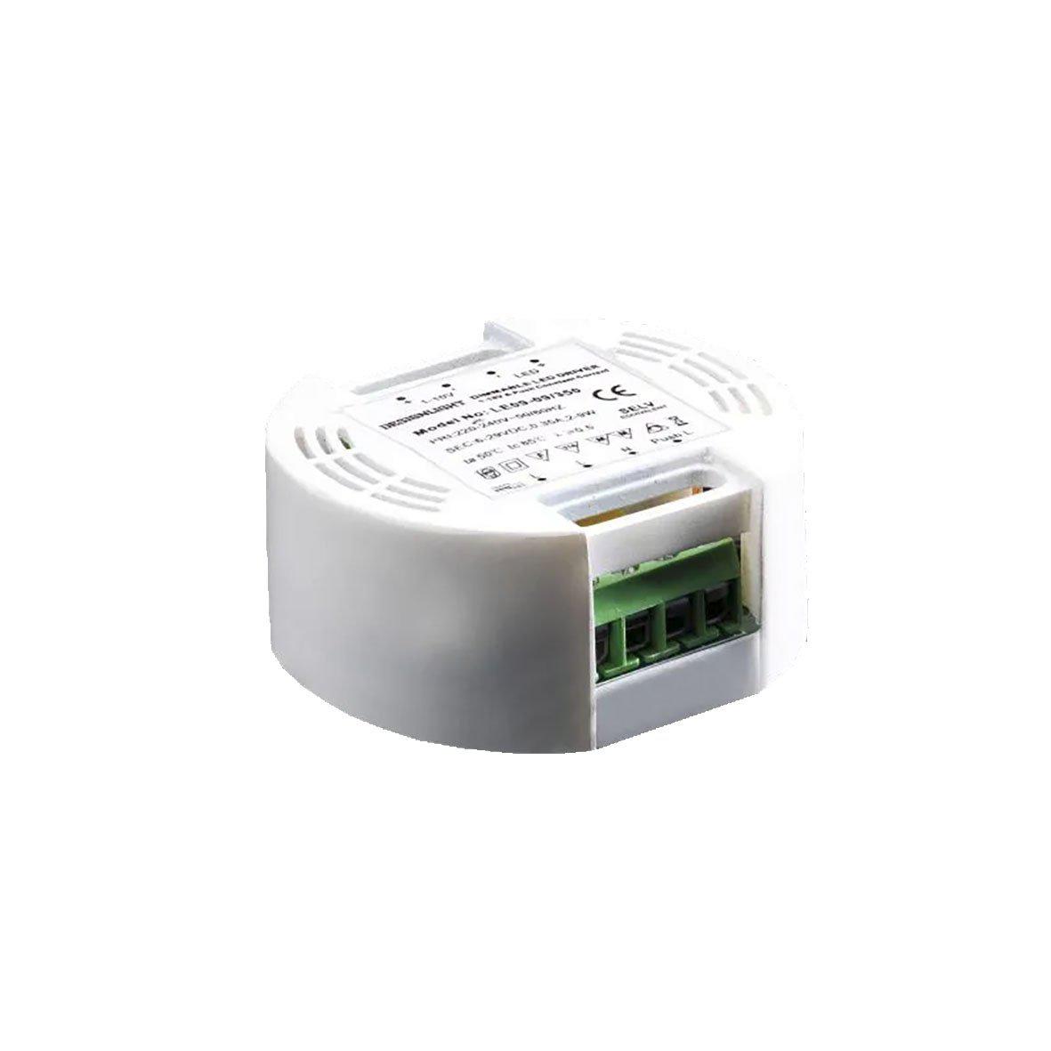 D-MA9RDP 350mA Vorschaltgerät Push Von Designlight - Dieser Treiber besitzt einen integrierten Dimmer und darf nur mit einem federbelasteten Drucktaster verwendet oder über 1–10 V auf der Sekundärseite gedimmt werden.