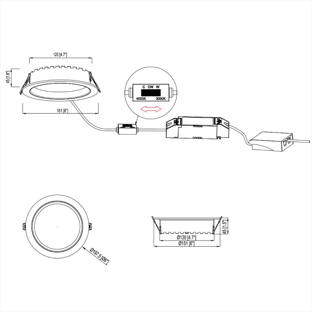 City Downlight 12/14/16W Weiß Von Designlight - Die Leistungseinstellung erfolgt &uuml;ber die Sekund&auml;rseite des Treibers, die Farbtemperatur wird &uuml;ber einen Regler am Kabel zwischen Treiber und Leuchte eingestellt.