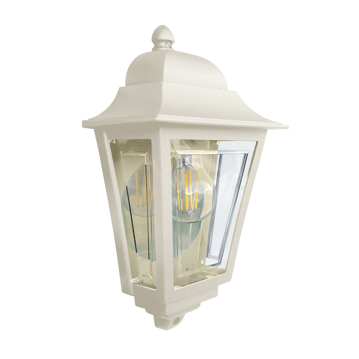 Deco Lane 32cm Beige außenlampe Von Elstead Lighting - Es besteht aus cremefarbenem Aluminium und Polycarbonat und bietet eine leichte und dennoch robuste Konstruktion, die wetterfest und langlebig ist.