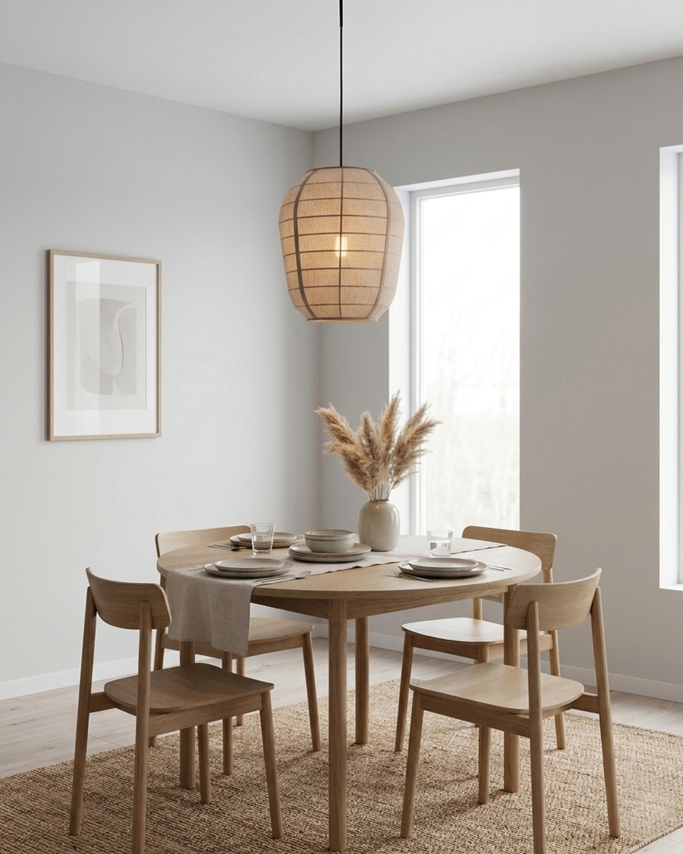 Delino Ø40 Beige hängelampe Von By Rydéns - Der Rahmen aus Eschenholz und die dekorativen Rattan-Details verleihen der Leuchte eine warme und harmonische Ausstrahlung.