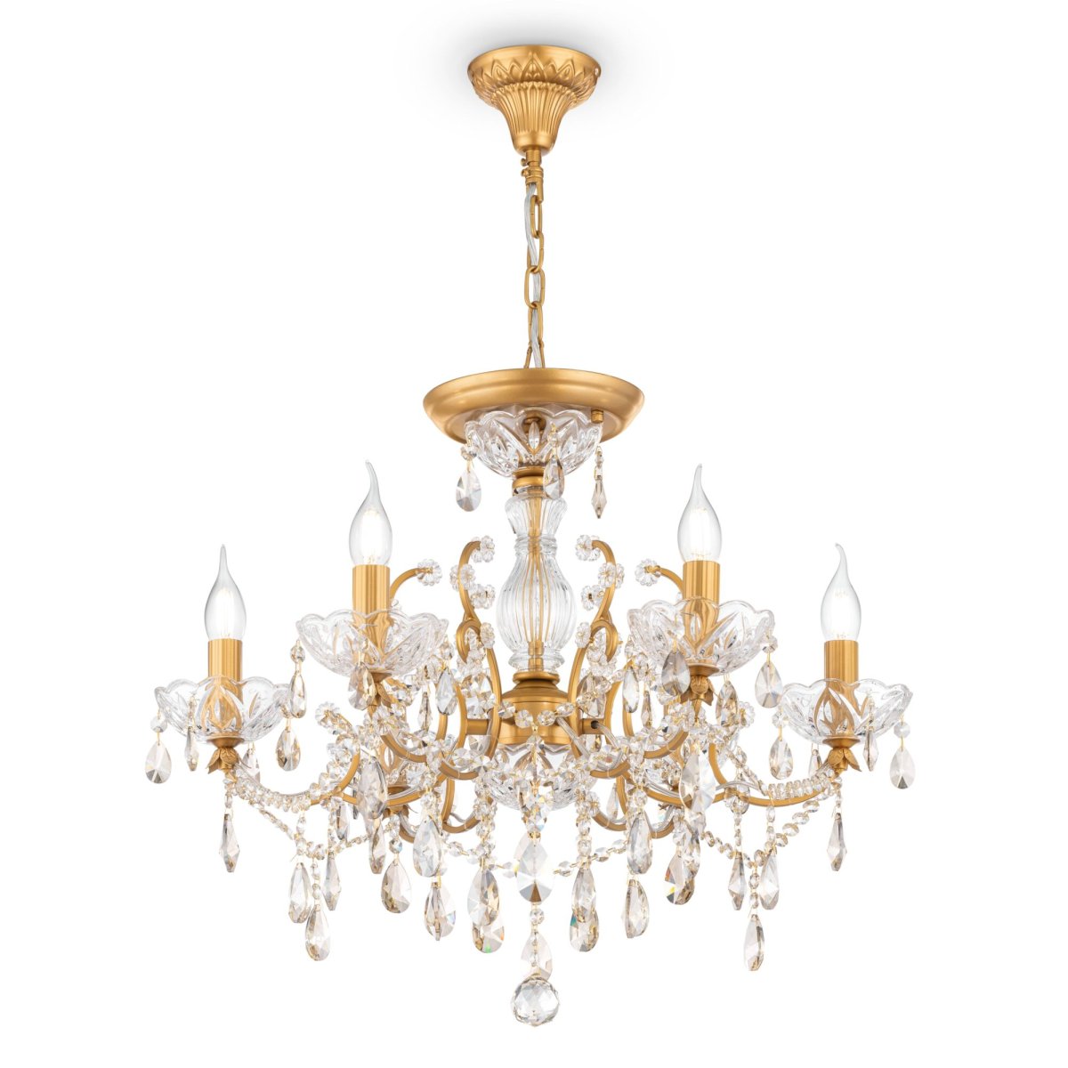 Sevilla Ø60 Gold kristall Von Maytoni - Dieser luxuri&ouml;se Kronleuchter verf&uuml;gt &uuml;ber eine goldene Metallfassung und ist mit Kristallen in verschiedenen Formen und Schliffen verziert, was ihm ein zeitloses und elegantes Aussehen verleiht.