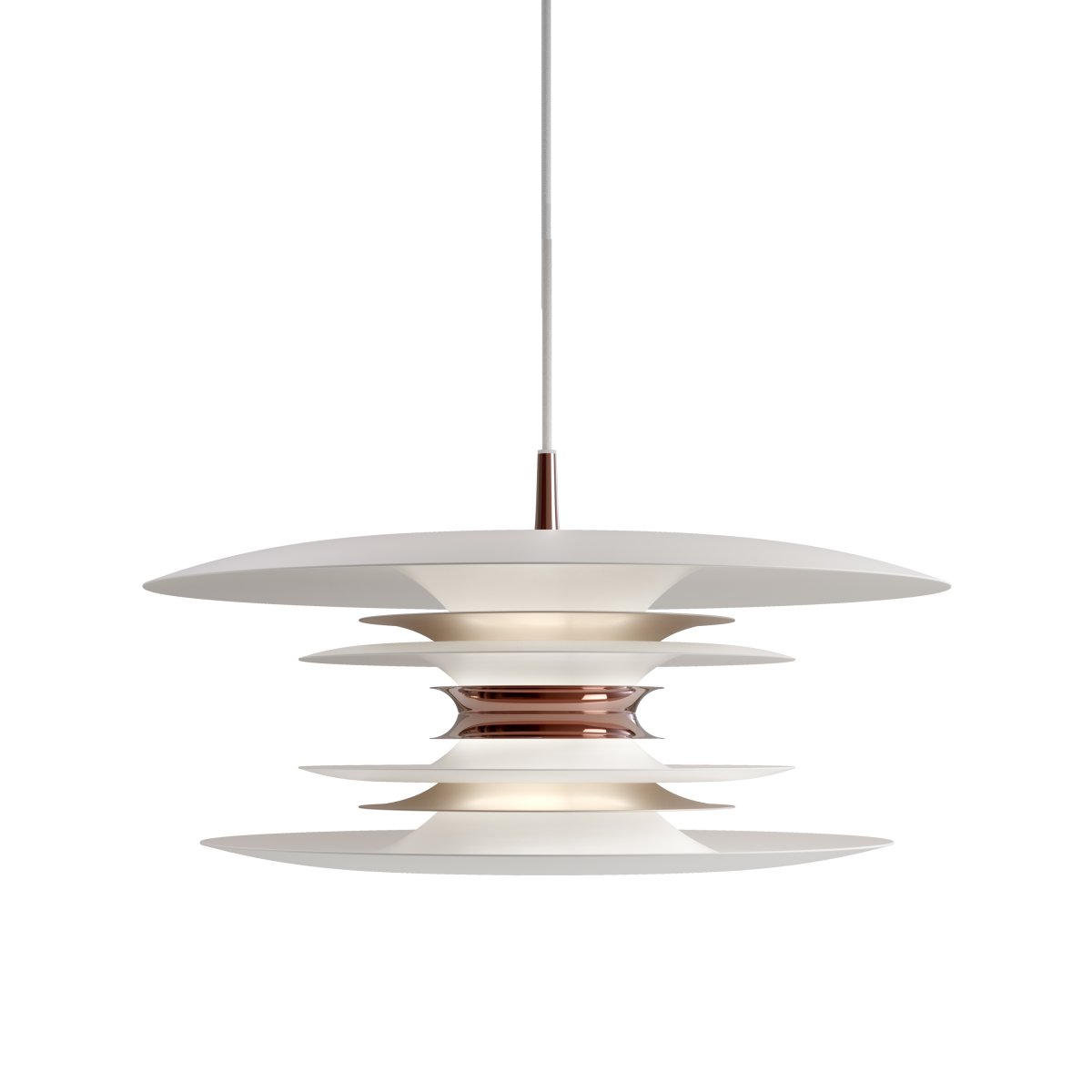 Diablo Ø50 Weiß/Rosé hängelampe Von Belid - Diese dekorative Metallanhängerleuchte in Weiß und Roségold verleiht Ihrem Zimmer eine moderne Note und eignet sich perfekt als zusätzliches Licht über Ihrem Esstisch.