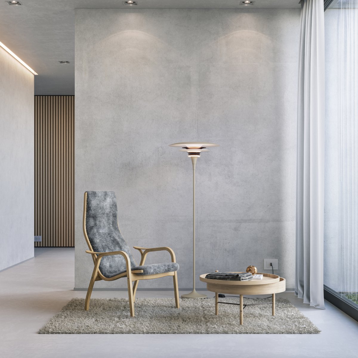 Diablo Ø50 Sand/Bronze stehlampe Von Belid - Die Leuchte ist in mehreren Farbkombinationen erh&auml;ltlich, insbesondere in einem markanten Mix aus Sandbeige und Bronze, der einen modernen und zugleich dramatischen Ausdruck verleiht.