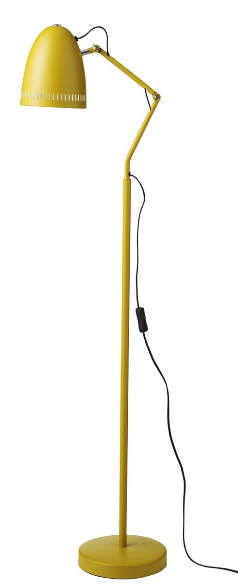 Dynamo 1 Gelb stehlampe Von Superliving - Der klassische Schirm mit dekorativen L&ouml;chern sorgt f&uuml;r eine angenehme Lichtverteilung, w&auml;hrend die Arme mit zwei Fl&uuml;gelschrauben das Ausrichten und Fixieren der Leuchte in der gew&uuml;nschten Position erleichtern.