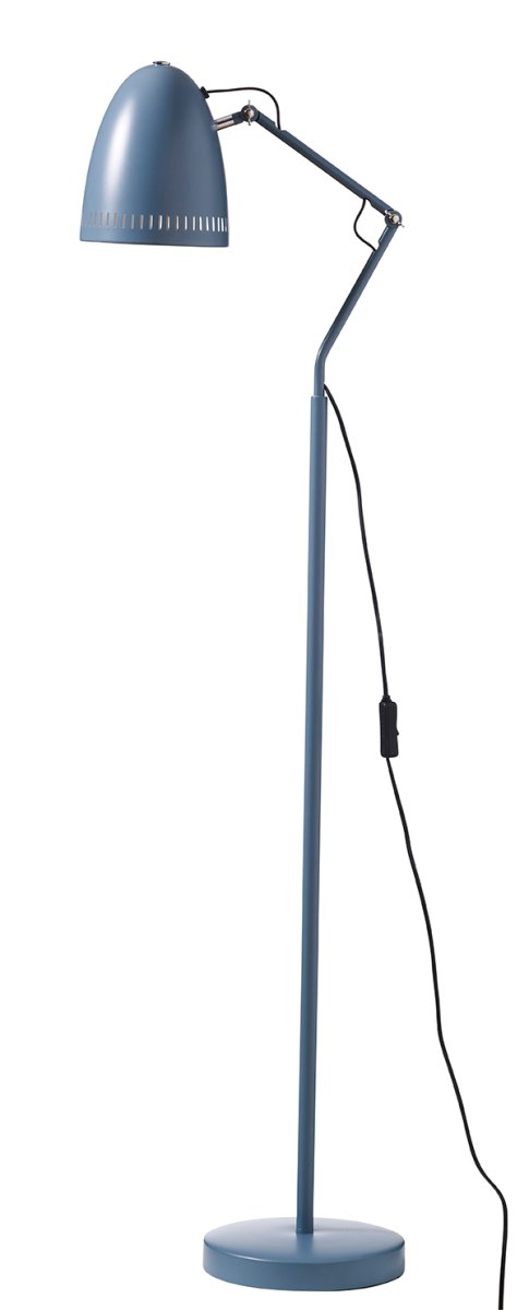 Dynamo 1 Blau stehlampe Von Superliving - Der klassische Schirm mit dekorativ gestanzten Haaren sorgt f&uuml;r eine angenehme Lichtverteilung, w&auml;hrend die Arme mit doppelten Fl&uuml;gelschrauben die Ausrichtung und Fixierung der Leuchte in der gew&uuml;nschten Position erleichtern.