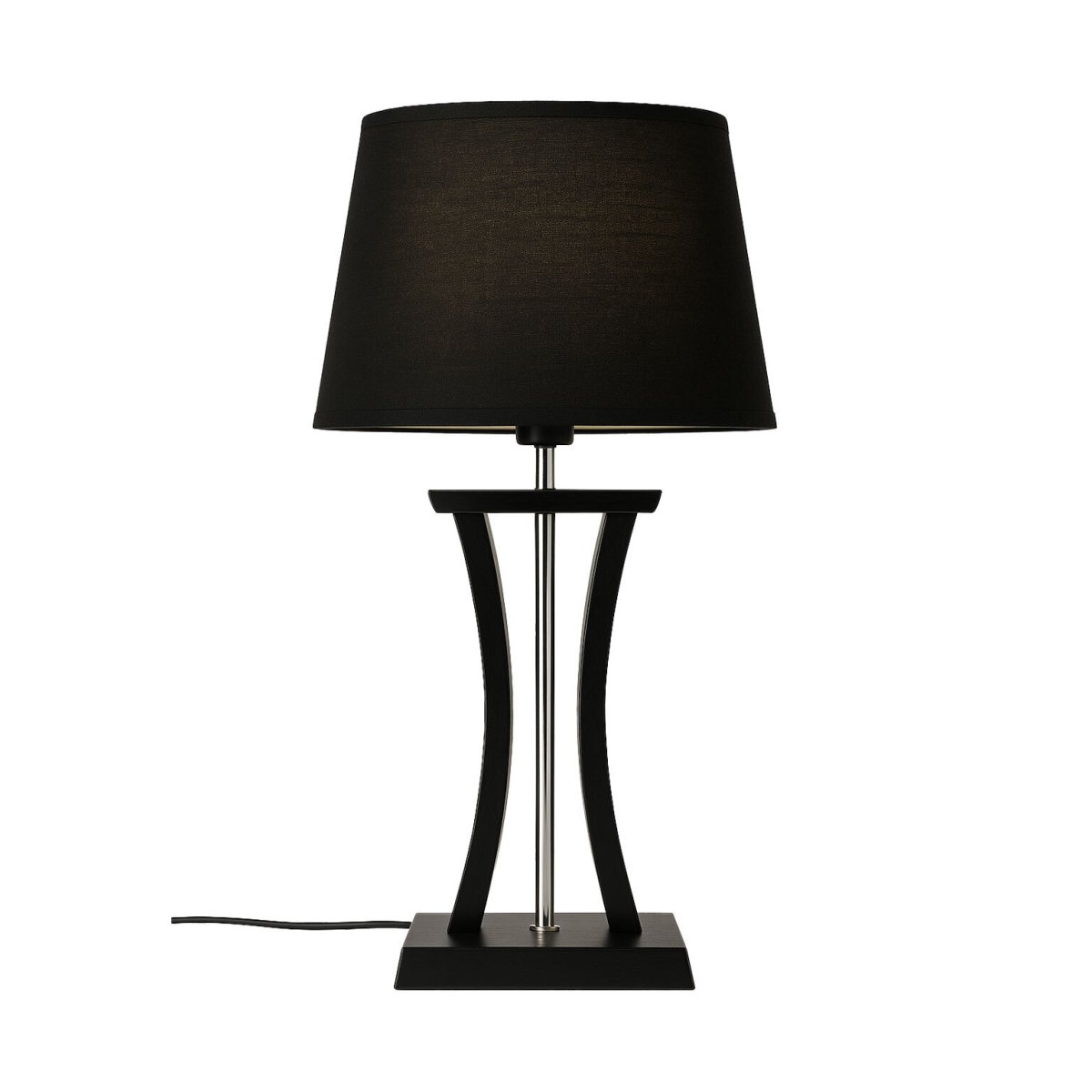 Pilastro 48cm Schwarz tischlampe Von Lampan - Mit ihrem eleganten schwarzen Textillampenschirm und dem einzigartigen Metallfu&szlig; hinterl&auml;sst sie einen stilvollen Eindruck, egal ob Sie sie im Wohnzimmer, Schlafzimmer oder auf dem Balkon platzieren.