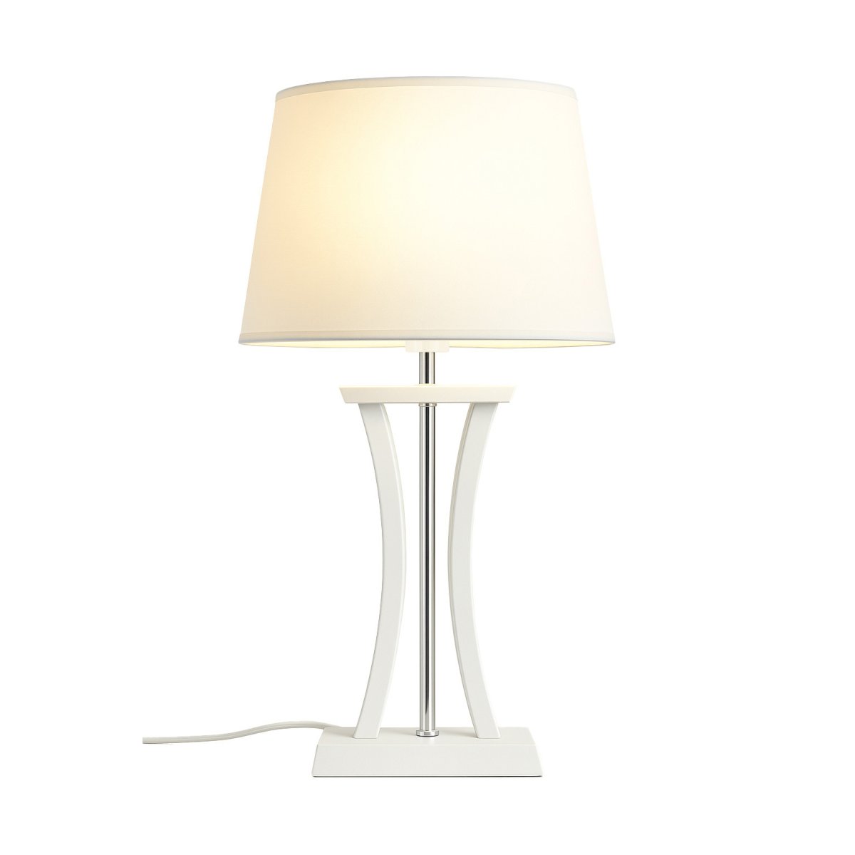 Pilastro 48cm Weiß tischlampe Von Lampan - Mit ihrem eleganten wei&szlig;en, ovalen Lampenschirm aus Textil und dem einzigartigen Metallfu&szlig; hinterl&auml;sst sie einen stilvollen Eindruck, egal ob Sie sie im Wohnzimmer, Schlafzimmer oder auf dem Balkon platzieren.