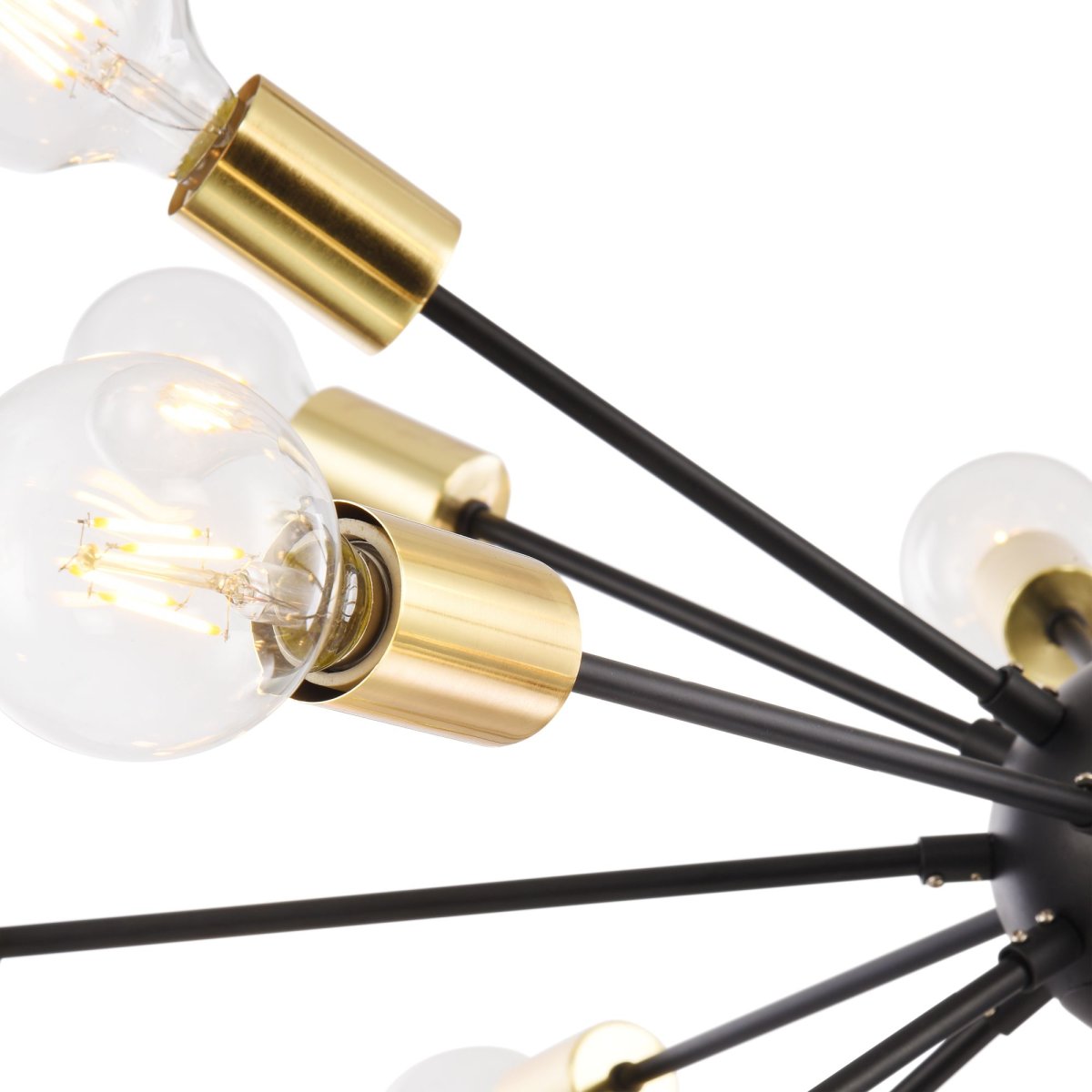 Jackson Ø98 Schwarz hängelampe Von Maytoni - Mit ihren 18 Armen, die mit großen freiliegenden Lichtquellen geschmückt sind, erzeugt die Lampe einen dramatischen und dynamischen Ausdruck im Raum.