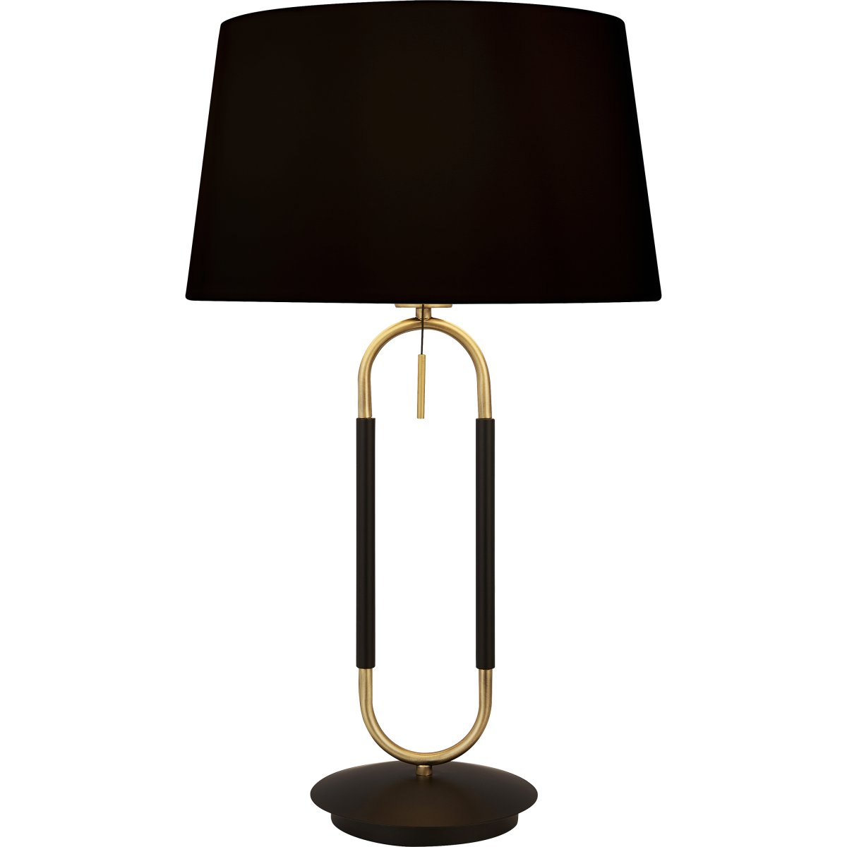 Jazz 50cm Mattschwarz tischlampe Von Searchlight - Das geometrische Metallgestell in Gold und Schwarz bildet einen harmonischen Kontrast, w&auml;hrend der schwarze Lampenschirm ein weiches und angenehmes Licht verbreitet.