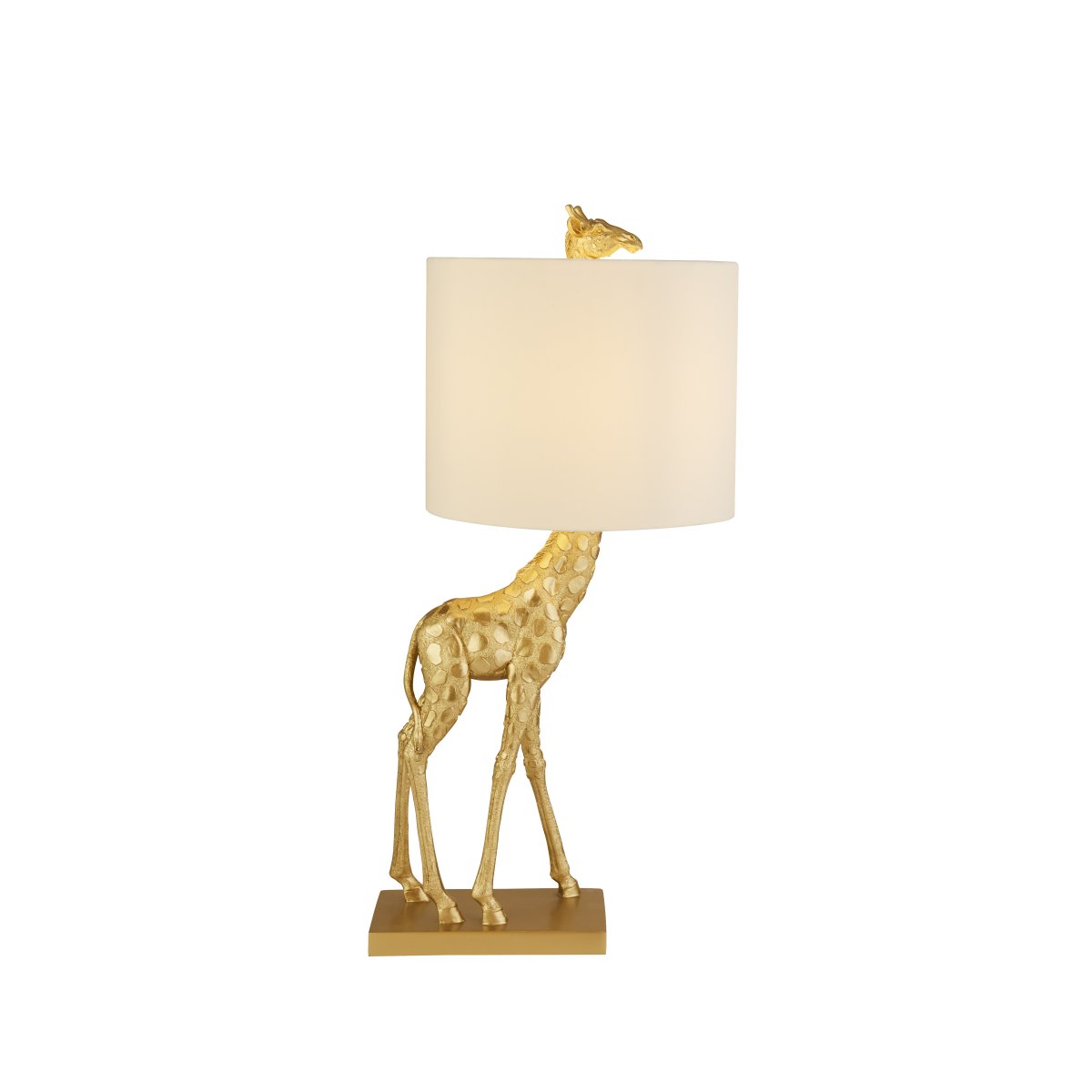 Giraffe 40cm Gold tischlampe Von Searchlight - Der stilvolle weiße Schirm sorgt für ein sanftes und angenehmes Licht und schafft so eine gemütliche Atmosphäre im Kinderzimmer, Wohnzimmer oder Flur.