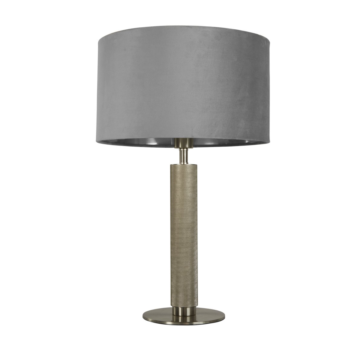 London 63cm Grau tischlampe Von Searchlight - Die geriffelte Basis aus satiniertem Silber sorgt f&uuml;r Haltbarkeit und ein luxuri&ouml;ses Gef&uuml;hl, w&auml;hrend die sch&ouml;ne Silberfarbe Ihrer Einrichtung W&auml;rme und Reichtum verleiht.