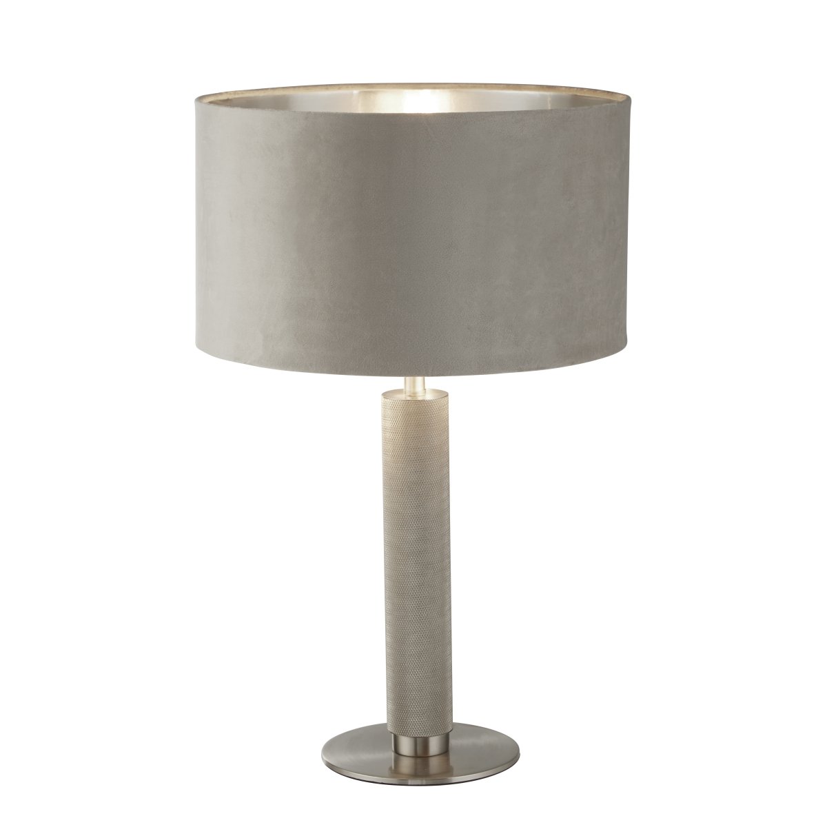 London 63cm Taupe tischlampe Von Searchlight - Die Tischleuchte London ist eine Kombination aus zeitlosem Design und moderner Funktionalit&auml;t und strahlt mit ihrem taupefarbenen Samtschirm Raffinesse und Eleganz aus.