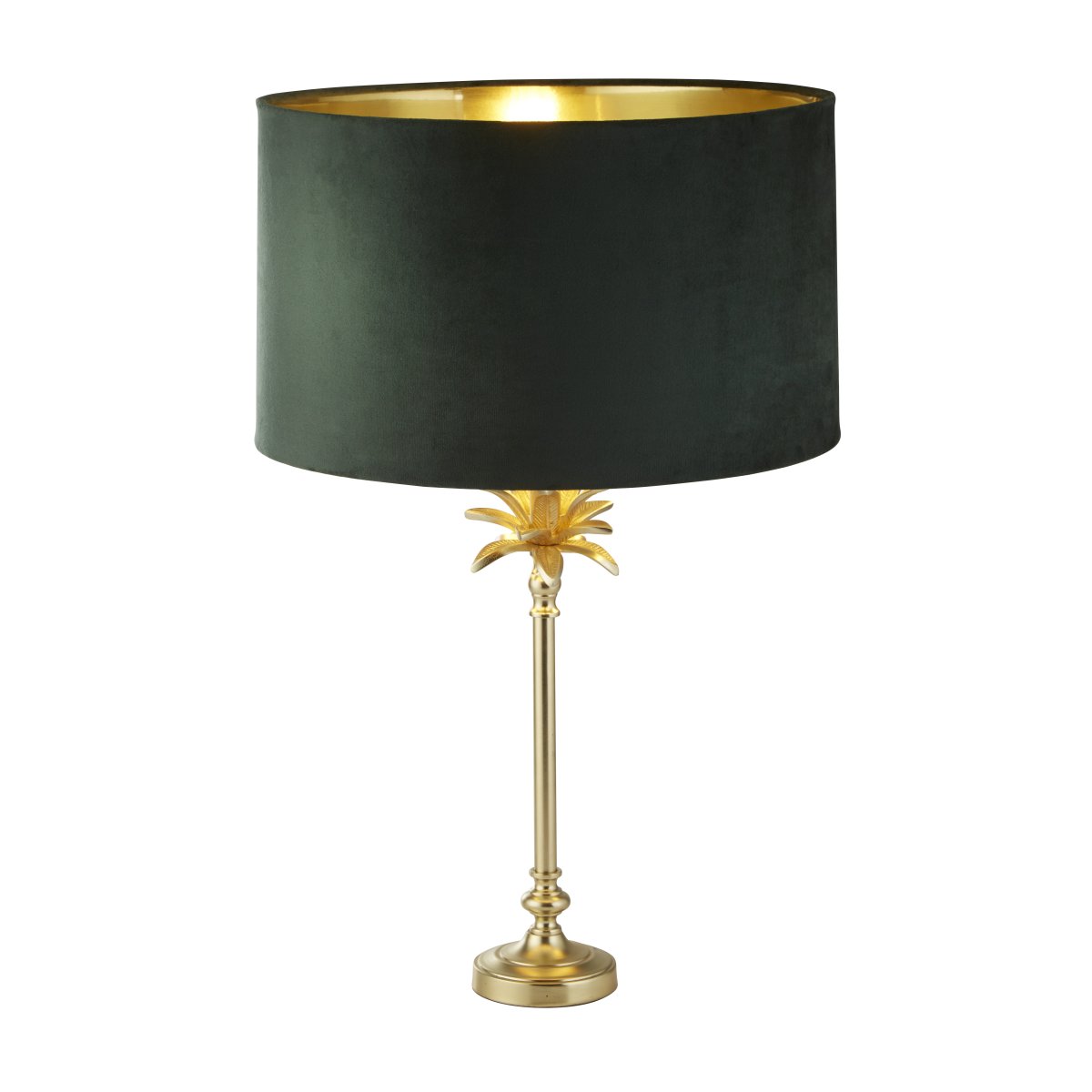 Palm 45cm Grün tischlampe Von Searchlight - Die Kombination aus Dunkelgrün und satiniertem Messing strahlt Wärme und Reichtum aus und schafft ein bezauberndes Herzstück in Ihrem Zuhause.