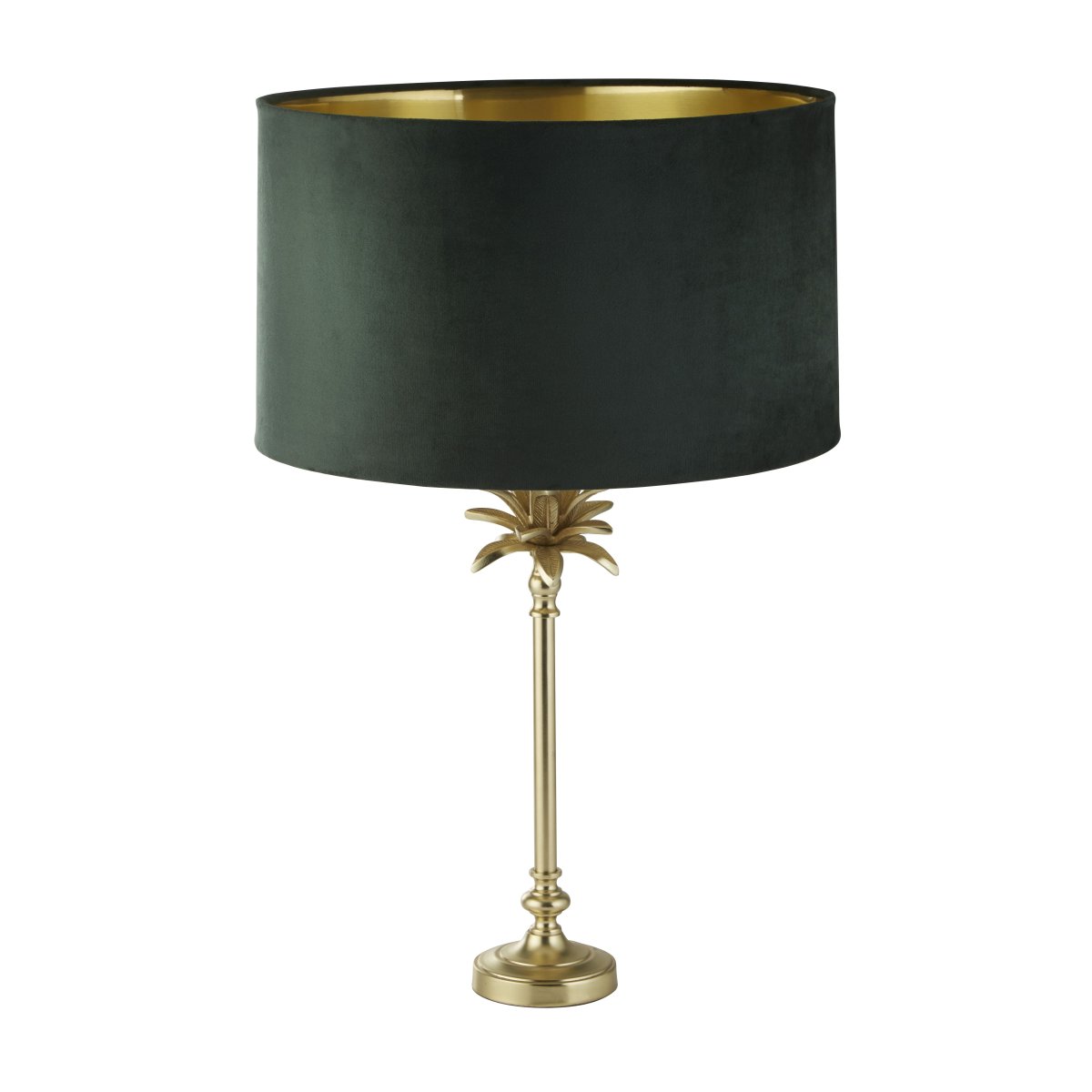 Palm 45cm Grün tischlampe Von Searchlight - Die Kombination aus Dunkelgrün und satiniertem Messing strahlt Wärme und Reichtum aus und schafft ein bezauberndes Herzstück in Ihrem Zuhause.