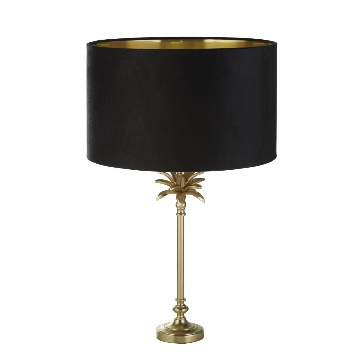 Palm 45cm Schwarz tischlampe Von Searchlight - Die Kombination aus Schwarz und satiniertem Messing strahlt Wärme und Reichtum aus und schafft ein bezauberndes Herzstück in Ihrem Zuhause.