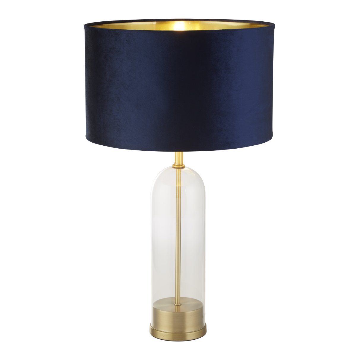 Oxford 44cm Blau tischlampe Von Searchlight - Mit einem beeindruckenden Sockel aus Glas und Messing strahlt die Lampe sowohl Haltbarkeit als auch Eleganz aus und verleiht jedem Raum zeitlosen Charme.