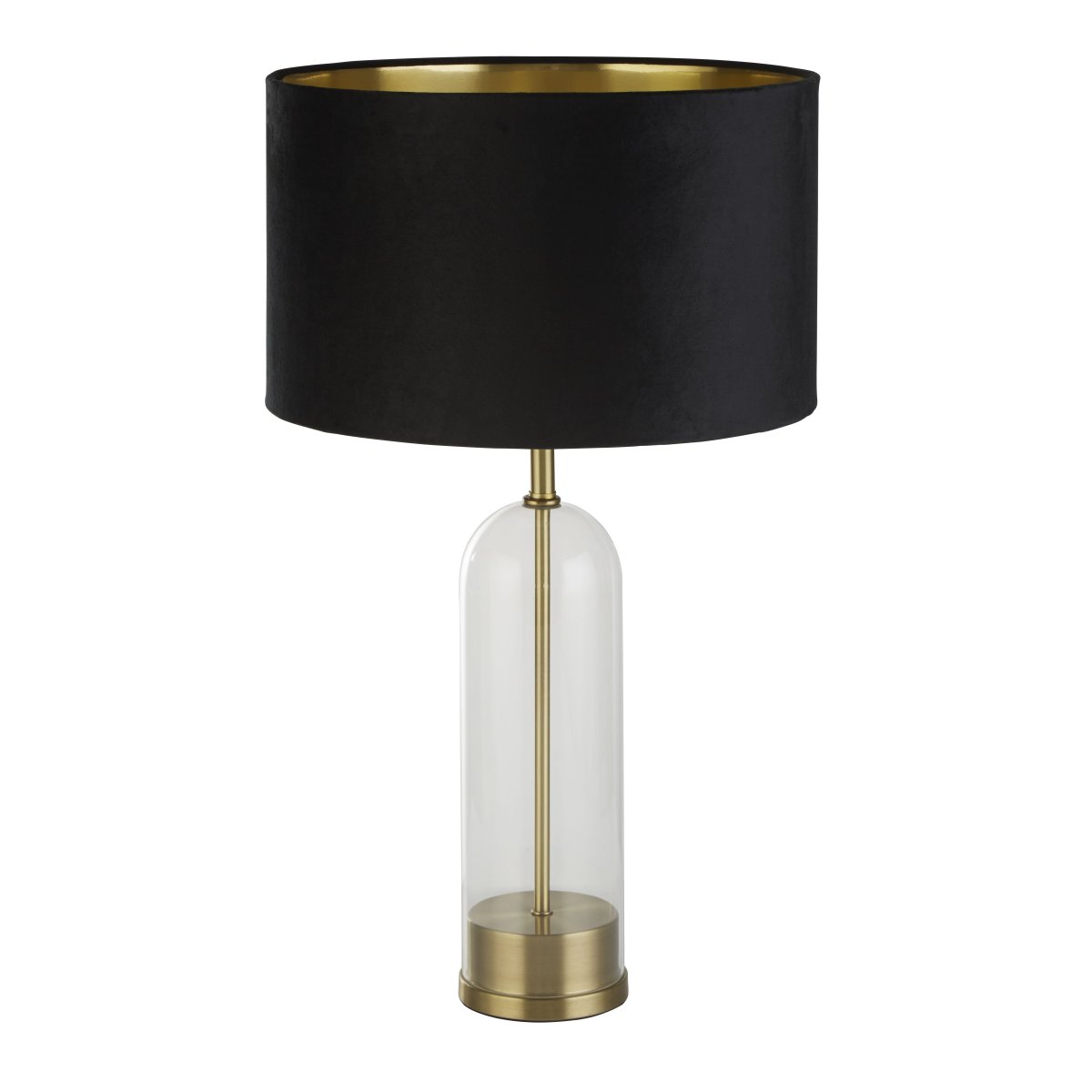 Oxford 44cm Schwarz tischlampe Von Searchlight - Mit einem beeindruckenden Sockel aus Glas und Messing strahlt die Lampe sowohl Haltbarkeit als auch Eleganz aus und verleiht jedem Raum zeitlosen Charme.
