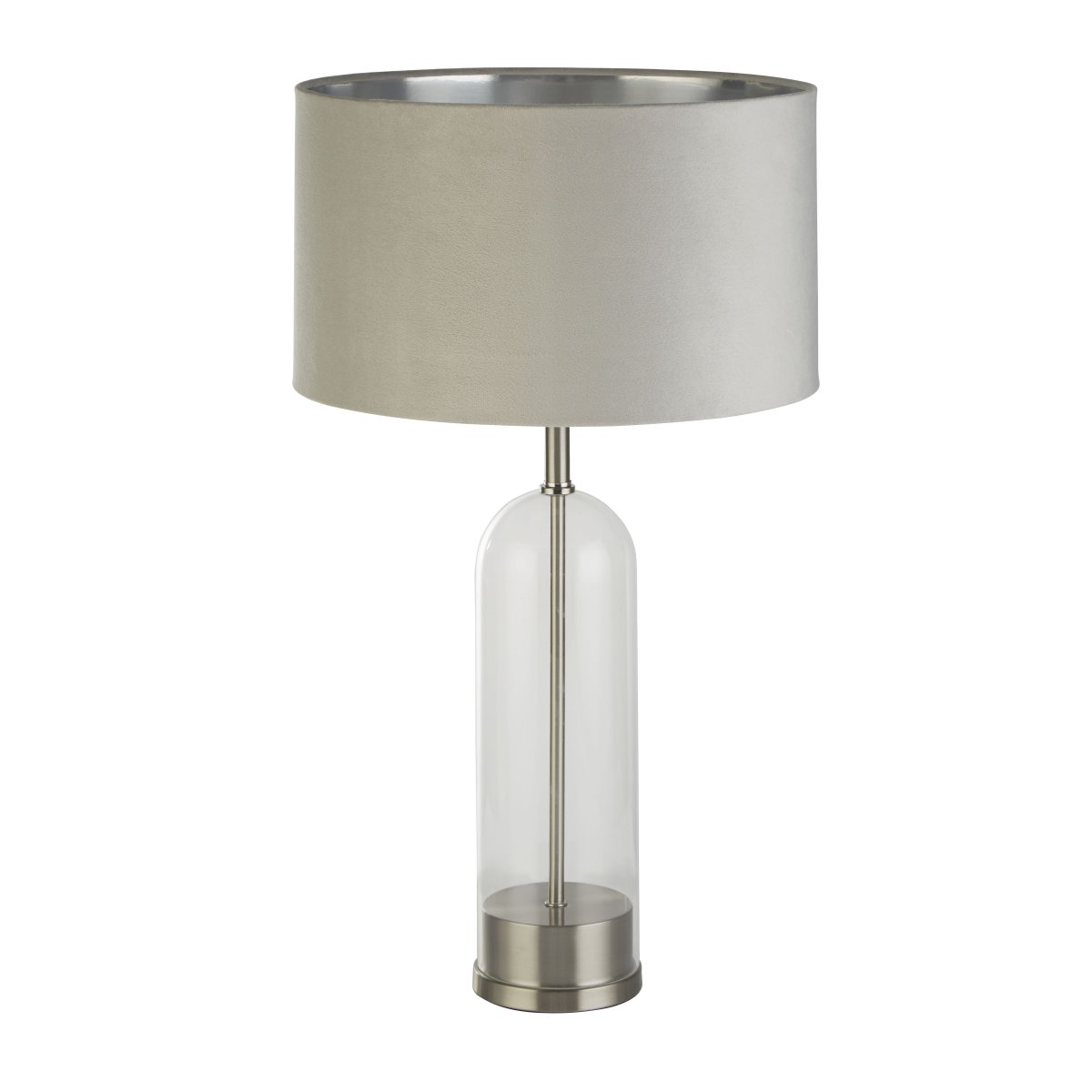 Oxford 44cm Grau tischlampe Von Searchlight - Mit einem Sockel aus satiniertem Nickel und Glas verbindet es Haltbarkeit mit Eleganz.