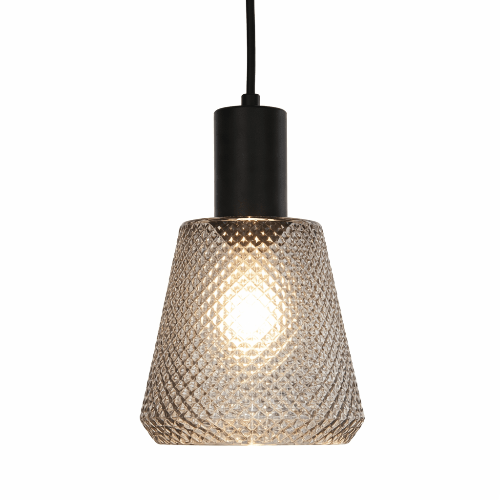 Daimon Ø15 rauchfarben fensterlampe Von Lampan - Der Schirm aus Rauchglas besticht durch ein wundersch&ouml;nes Muster und sorgt f&uuml;r ein lebendiges und stimmungsvolles Licht.