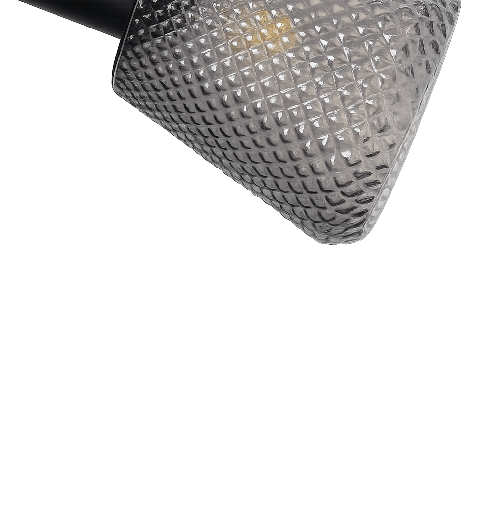 Daimon Ø15 rauchfarben fensterlampe Von Lampan - Der Schirm aus Rauchglas besticht durch ein wundersch&ouml;nes Muster und sorgt f&uuml;r ein lebendiges und stimmungsvolles Licht.