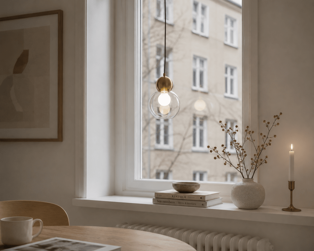 Barba Ø15 Transparent/Kupfer fensterlampe Von Lampan - Die Oberseite in Kupferoptik verleiht der Leuchte eine warme und elegante Note und hebt den Gesamteindruck hervor.
