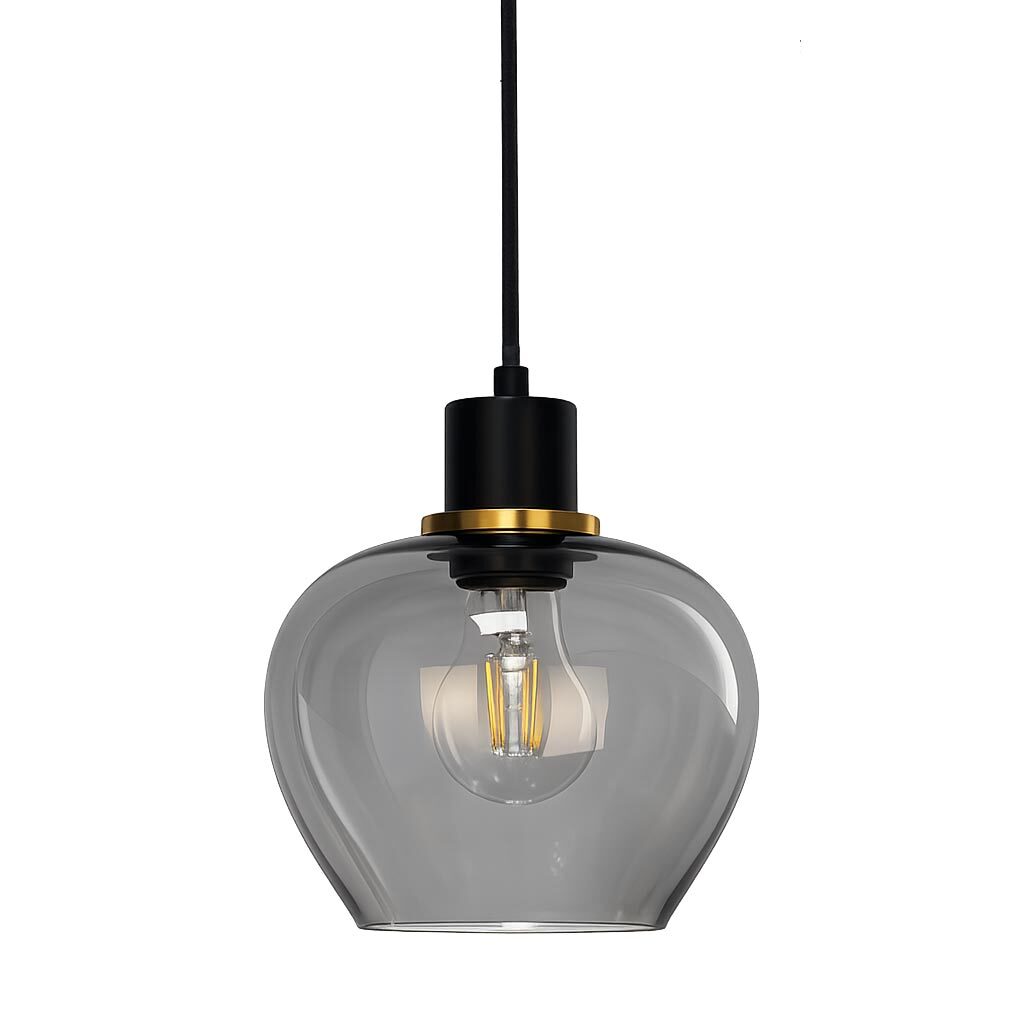 Ariston Ø20 rauchfarben fensterlampe Von Lampan - Der Schirm aus Rauchglas spendet ein angenehmes Licht, w&auml;hrend die Details aus geb&uuml;rstetem Messing f&uuml;r einen modernen und exklusiven Look sorgen.