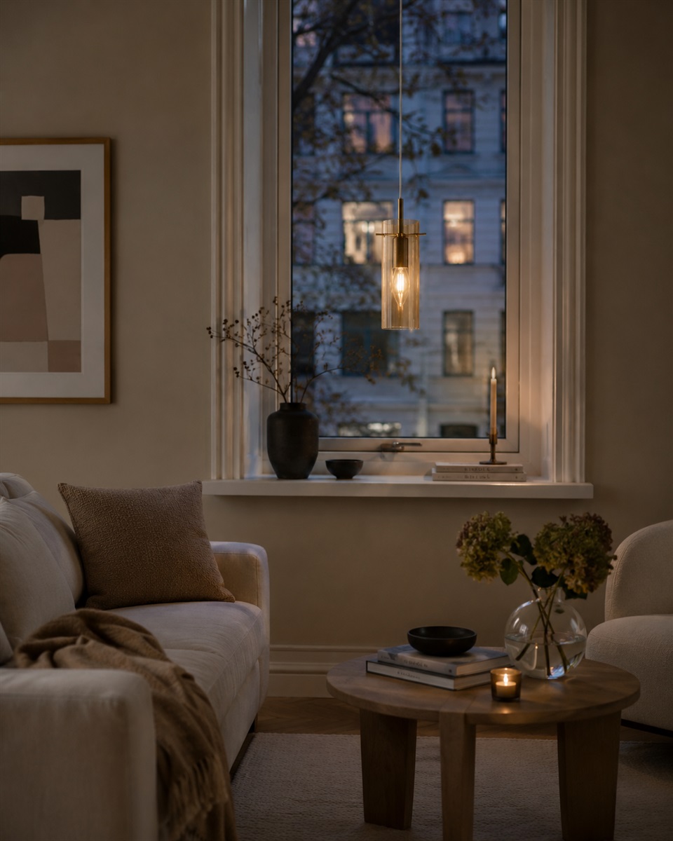 Cilinda Ø7 Messing/Bernstein fensterlampe Von Nordic Lighting - Cilinda ist eine zeitlose Fensterleuchte mit elegantem Design.