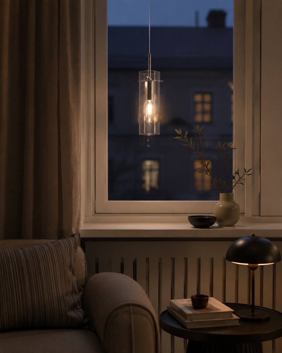 Cilinda Ø7 Chrome/transparent fensterlampe Von Nordic Lighting - Cilinda ist eine zeitlose Fensterlampe mit stilvollem Design.