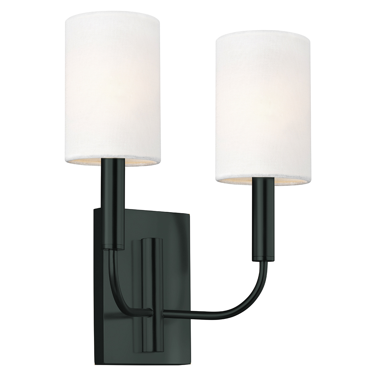 Brianna 36cm Schwarz wandlampe Von Elstead Lighting - Die Leuchte ist aus schwarzem Metall gefertigt und verf&uuml;gt &uuml;ber sanft geschwungene Arme, die einen sch&ouml;nen Kontrast zur geraden Wandplatte bilden.