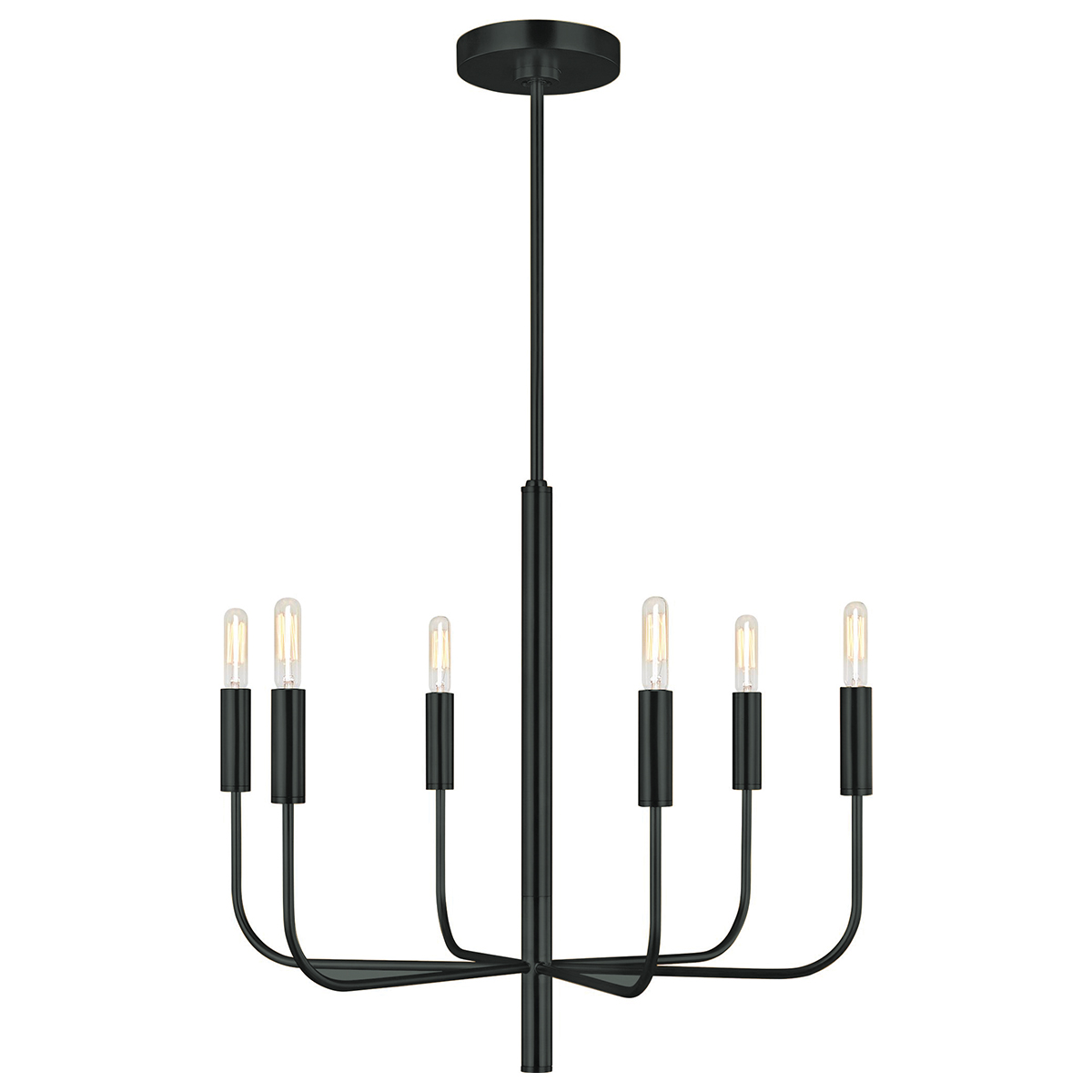 Brianna Ø60 Schwarz hängelampe Von Elstead Lighting - Die Leuchte ist aus schwarzem Stahl gefertigt und verf&uuml;gt &uuml;ber sechs sanft geschwungene Arme, die von einer schmalen Mittelstange ausgehen.