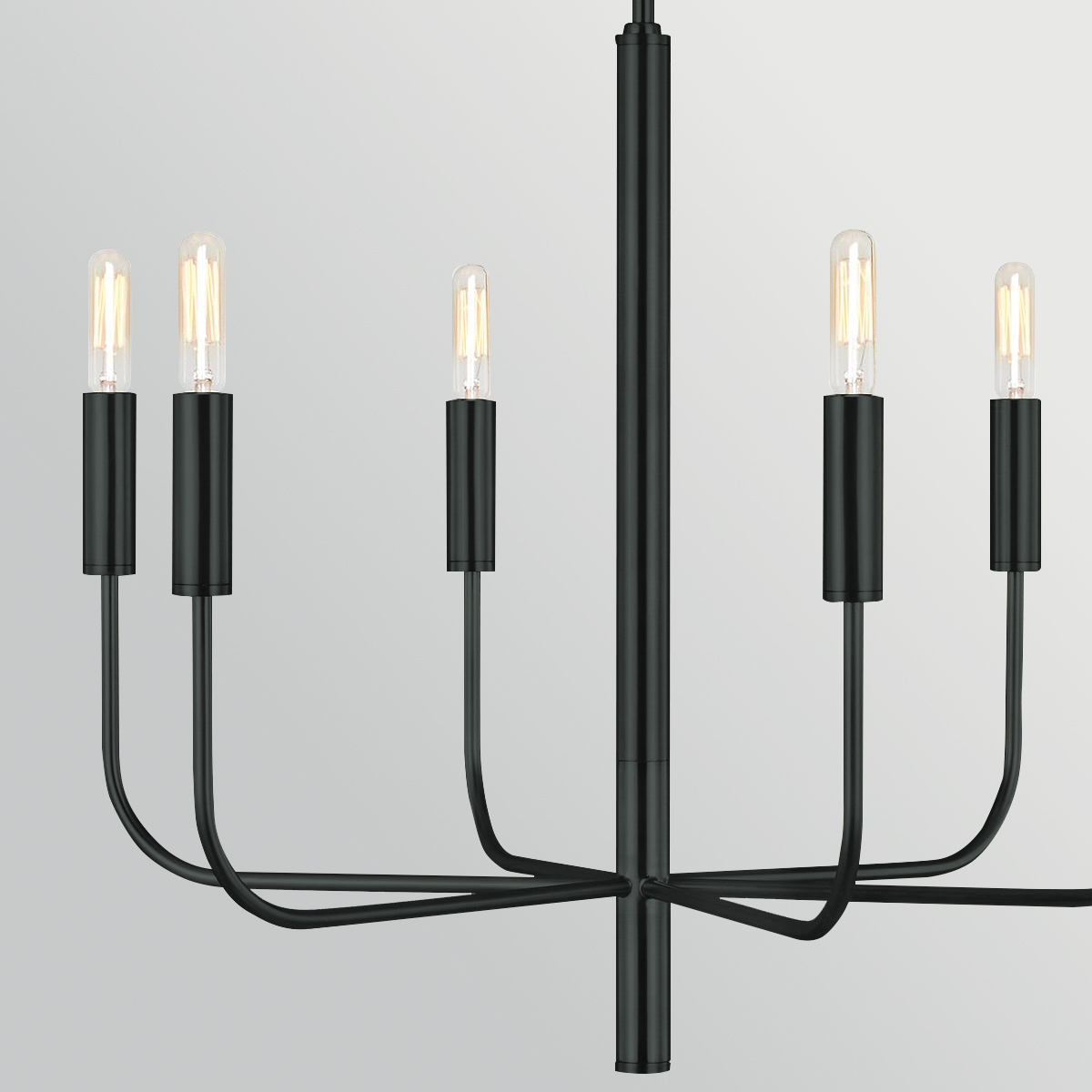 Brianna Ø60 Schwarz hängelampe Von Elstead Lighting - Die Leuchte ist aus schwarzem Stahl gefertigt und verf&uuml;gt &uuml;ber sechs sanft geschwungene Arme, die von einer schmalen Mittelstange ausgehen.