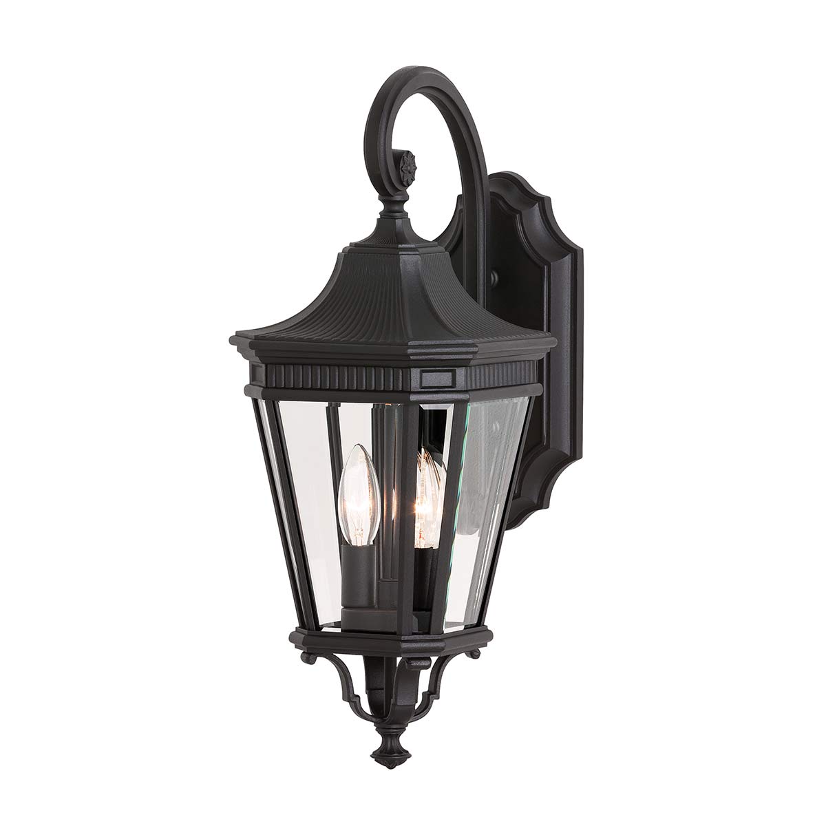 Cotswold Lane Schwarz außenlampe Von Elstead Lighting - Die Cotswold-Wandlampe hat ein klassisches Design, das an antike Gaslaternen erinnert, mit Details, die an architektonische Zierleisten erinnern.