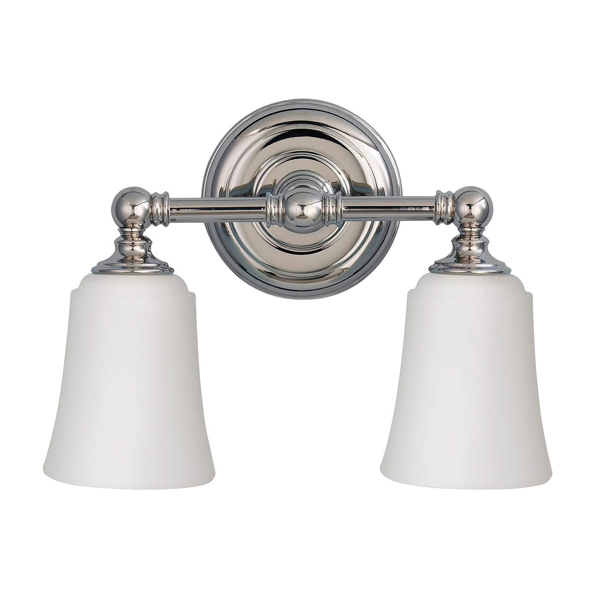 Huguenot Lake 33cm Chrom poliert badezimmerlampe Von Elstead Lighting - Die eleganten runden Details und die handgeschliffenen Fassungen vermitteln ein Gefühl traditioneller Handwerkskunst, während das Opalglas ein weiches und einladendes Licht erzeugt.