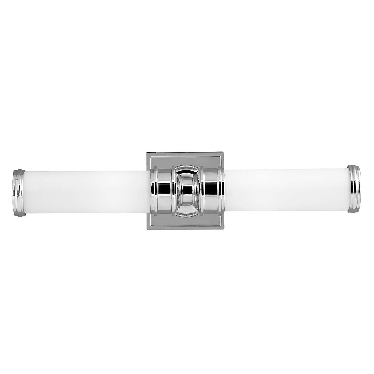 Payne 50cm Chrom poliert badezimmerlampe Von Elstead Lighting - Das elegante Profil aus wei&szlig;em, ungeschliffenem Glas wird durch schlichte Metallringe erg&auml;nzt, die f&uuml;r eine edle Optik sorgen.