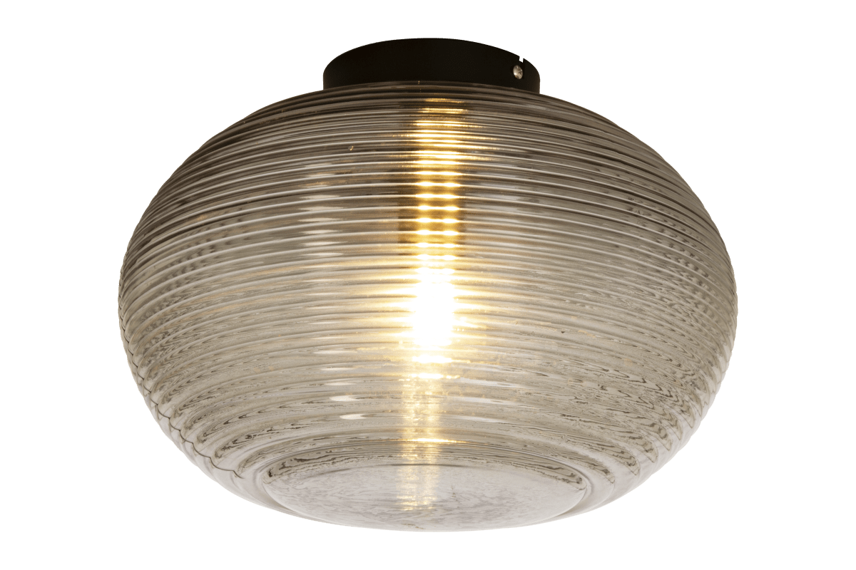 Sefyr Ø32 Rauchfarben deckenleuchte Von Aneta Lighting - SEFYR-Plafond mit flachem, geripptem, farbigem Glas, 40 W E27 (nicht im Lieferumfang enthalten).