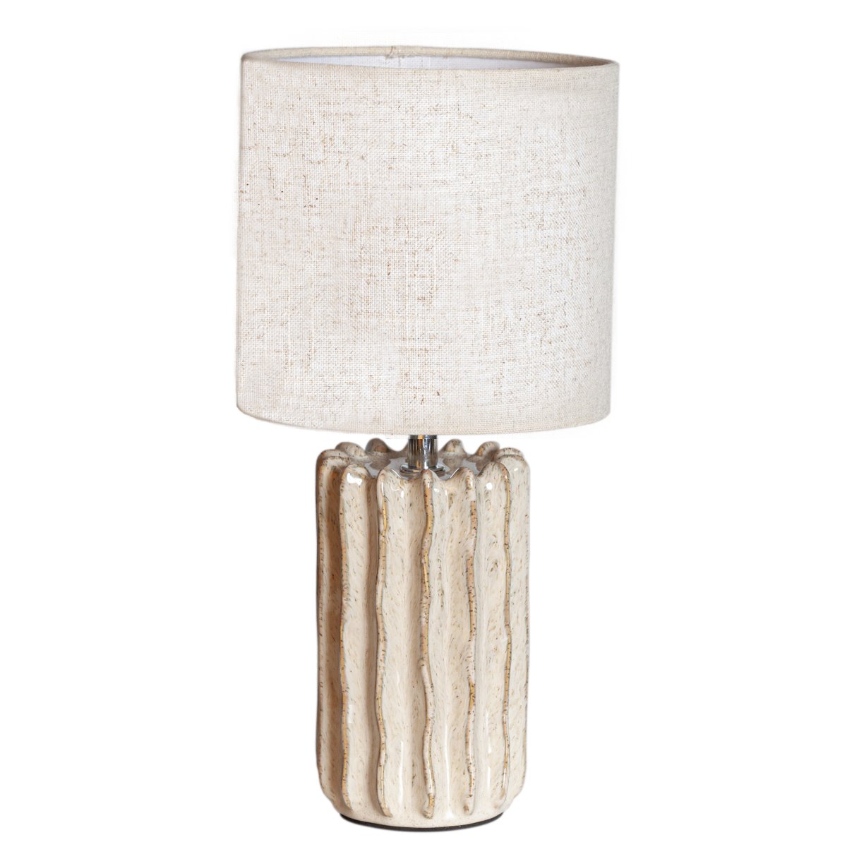 Flint 33cm Beige tischlampe Von Cottex - Die Leuchte wird mit einem 1,5 m langen Kabel, einem Netzschalter und einem Netzstecker geliefert.