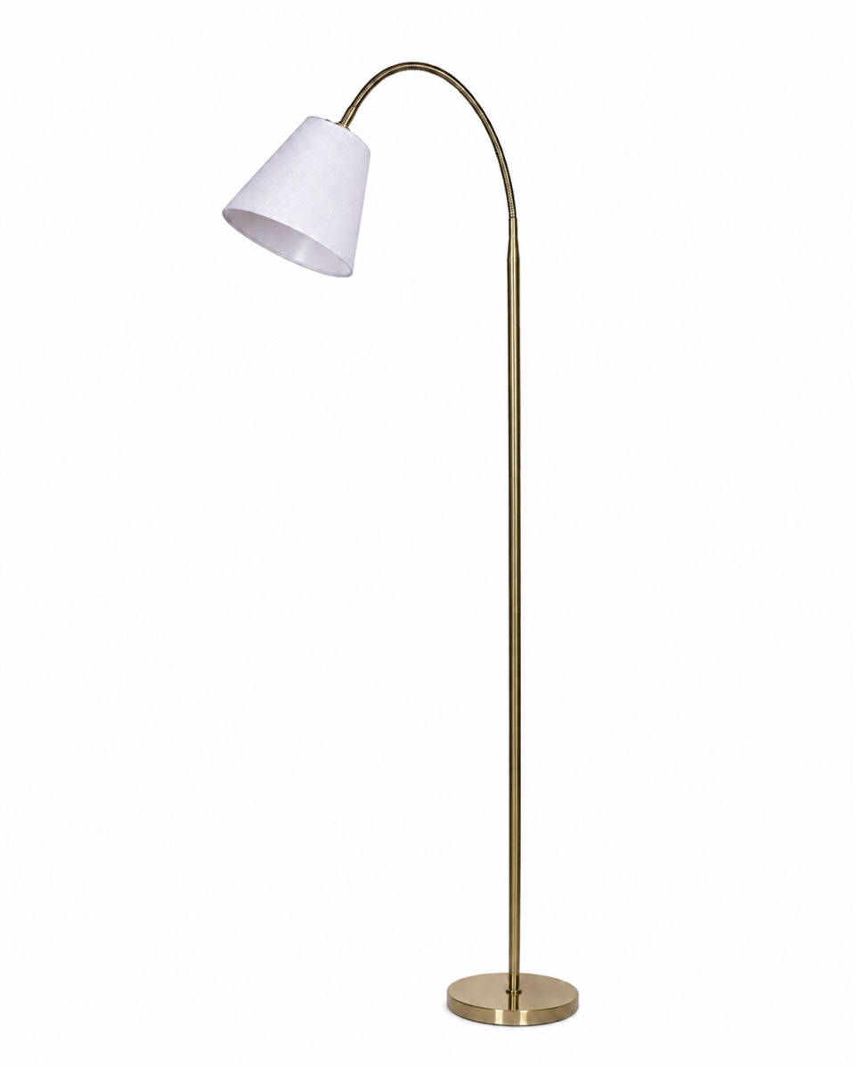 Uno Antikmessing stehlampe Von Lampan - Der weiße Leinenschirm spendet ein sanftes und angenehmes Licht und eignet sich perfekt als Leselampe neben dem Sofa oder als stimmungsvolle Beleuchtung im Schlafzimmer.