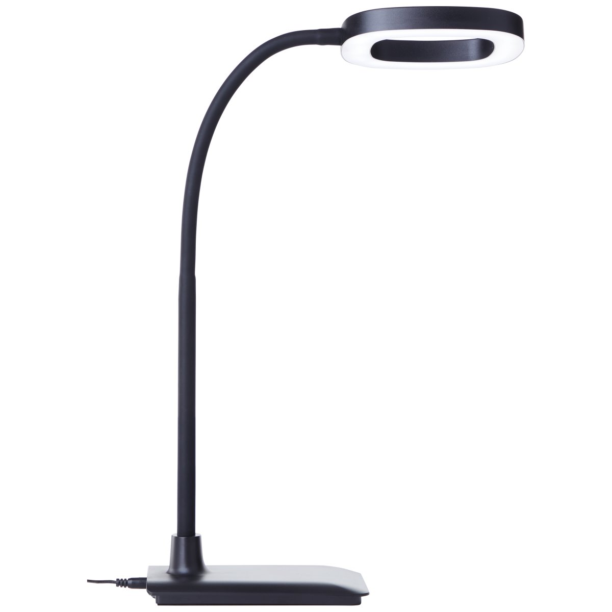 Maskat 43cm Schwarz schreibtischlampe Von Brilliant - Die integrierte LED-Technologie erzeugt ein helles, tageslichtweißes Licht mit 5000 K und eignet sich somit ideal für konzentriertes Arbeiten wie Lesen, Schreiben oder Computerarbeit.