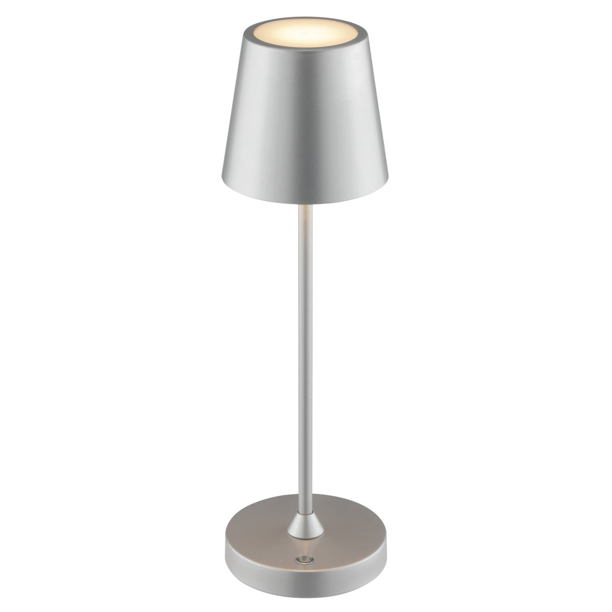 Elora 37cm Silber tragbare Von Brilliant - Sie ist außerdem IP44-zertifiziert, spritzwassergeschützt und somit für den Außenbereich geeignet – für eine lange Lebensdauer sollte sie jedoch im Innenbereich aufbewahrt und aufgeladen werden.
