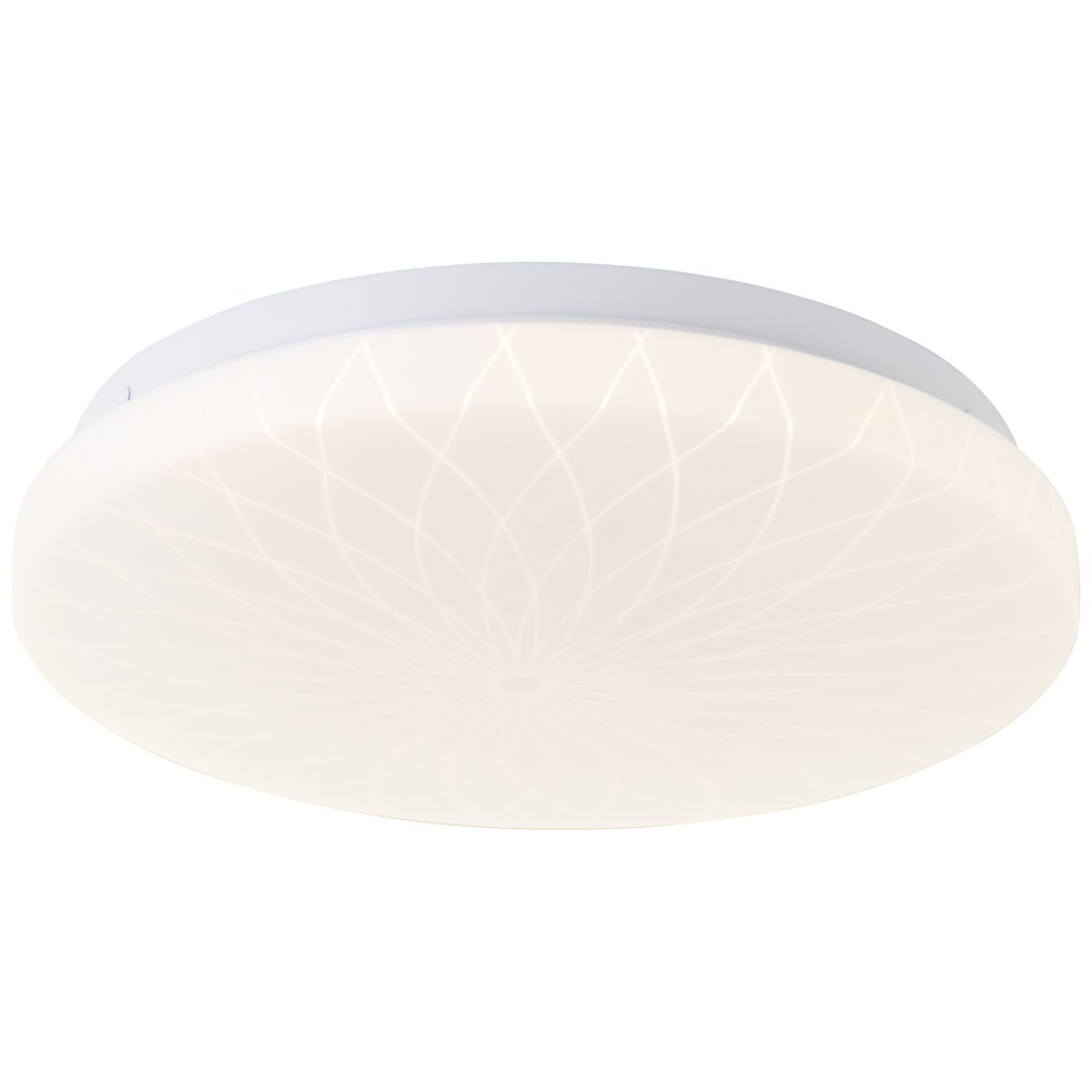 Farah Ø26 Weiß deckenleuchte Von Brilliant - Die integrierte LED-Lichtquelle erzeugt warmwei&szlig;es Licht (3000 K) und hat eine Helligkeit von 1400 Lumen &ndash; perfekt f&uuml;r eine angenehme und gut beleuchtete Umgebung, beispielsweise im Flur oder in der K&uuml;che.