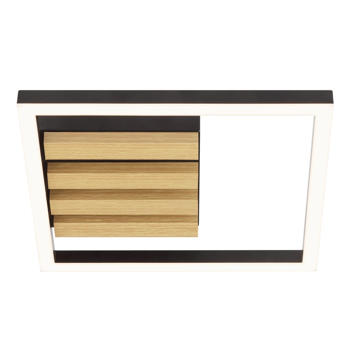Calma 28cm Schwarz deckenleuchte Von Brilliant - Calma ist eine moderne Deckenleuchte mit warmer und natürlicher Ausstrahlung dank des kombinierten Designs aus Holz und schwarzem Metall.