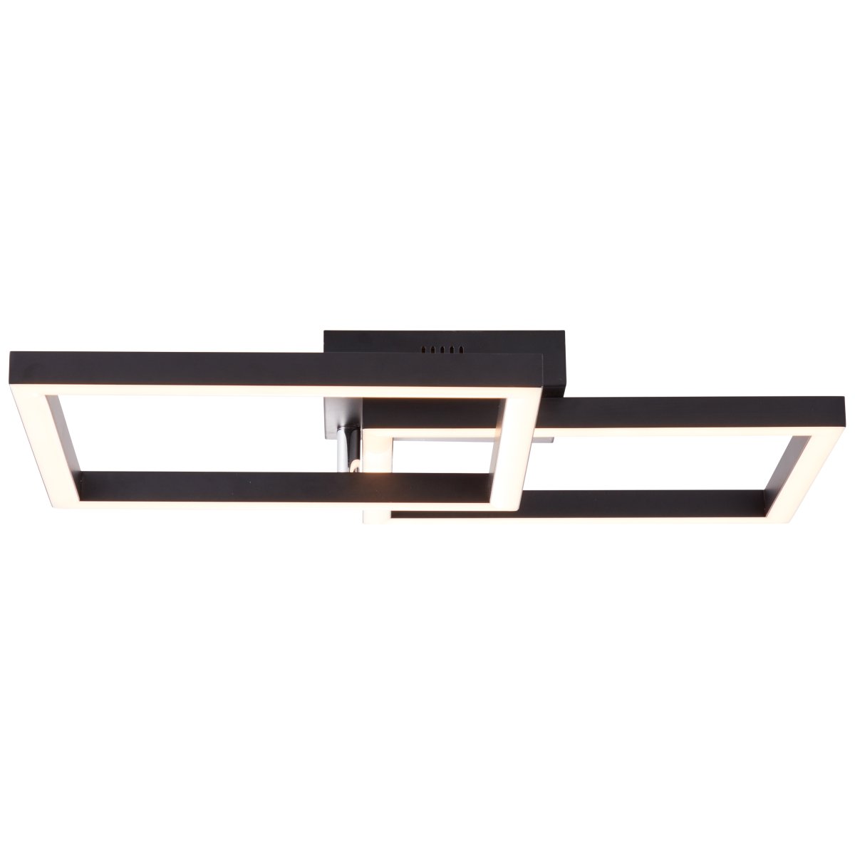 Kjorn 50cm Schwarz deckenleuchte Von Brilliant - Der schwarze Rahmen und die beiden Quadrate mit integrierter LED strahlen ein helles Licht aus, das sich &uuml;ber Ihren Wandschalter in drei Stufen dimmen l&auml;sst.