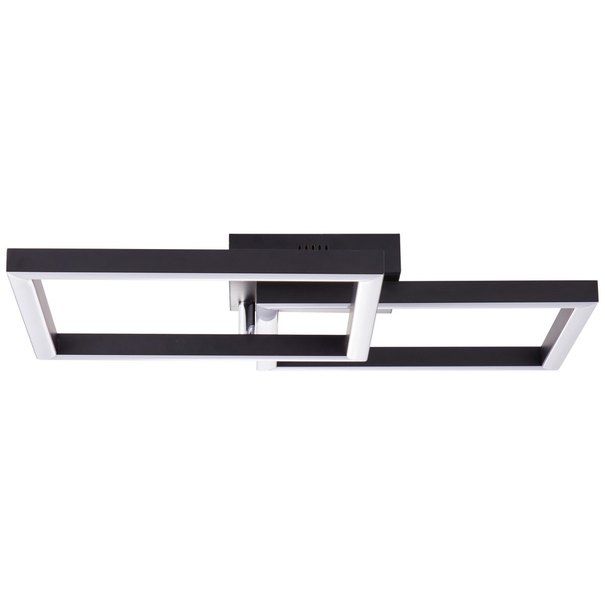 Kjorn 50cm Schwarz deckenleuchte Von Brilliant - Der schwarze Rahmen und die beiden Quadrate mit integrierter LED strahlen ein helles Licht aus, das sich &uuml;ber Ihren Wandschalter in drei Stufen dimmen l&auml;sst.