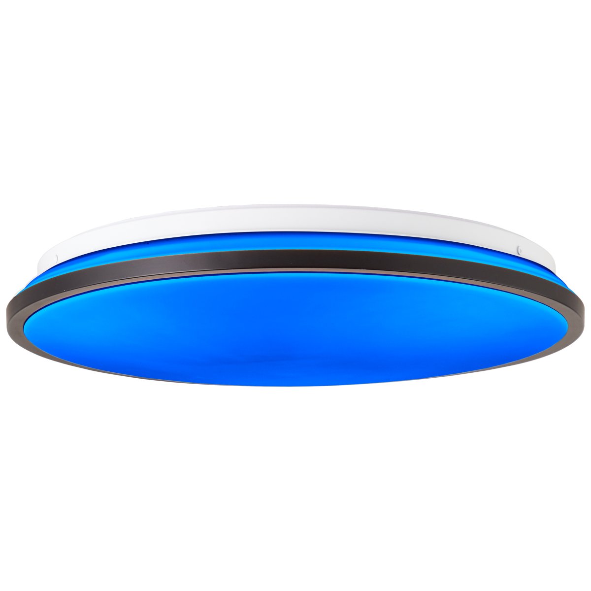 Heida Ø40 Schwarz deckenleuchte Von Brilliant - Der schwarze Rahmen umschlie&szlig;t das LED-Panel, das ein helles Licht ausstrahlt, das sich mit der mitgelieferten Fernbedienung dimmen l&auml;sst.