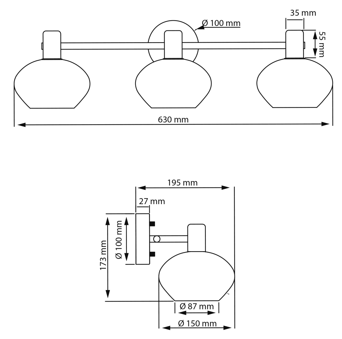 Elba 63cm Mattes Messing badezimmerlampe Von Aneta Lighting - Diese aus Metall in mattiertem Messing gefertigte Wandleuchte verfügt über ein elegantes Design mit drei formschönen, opalweißen Glasschirmen, die ein weiches und angenehmes Licht erzeugen.