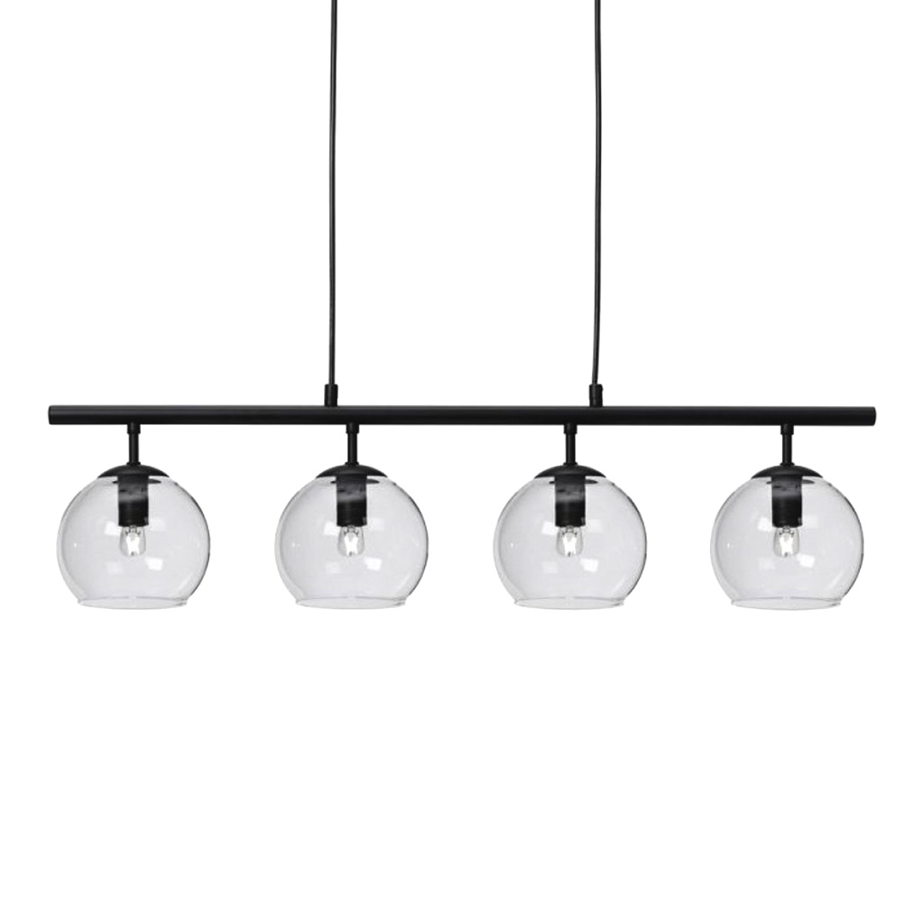 Globi 4 78cm Schwarz/transparent hängelampe Von Nordic Lighting - Die schwarze Metallaufh&auml;ngung verleiht ihr eine elegante und grafische Note, w&auml;hrend die vier runden Glaskuppeln ein angenehmes Licht im Raum verbreiten.