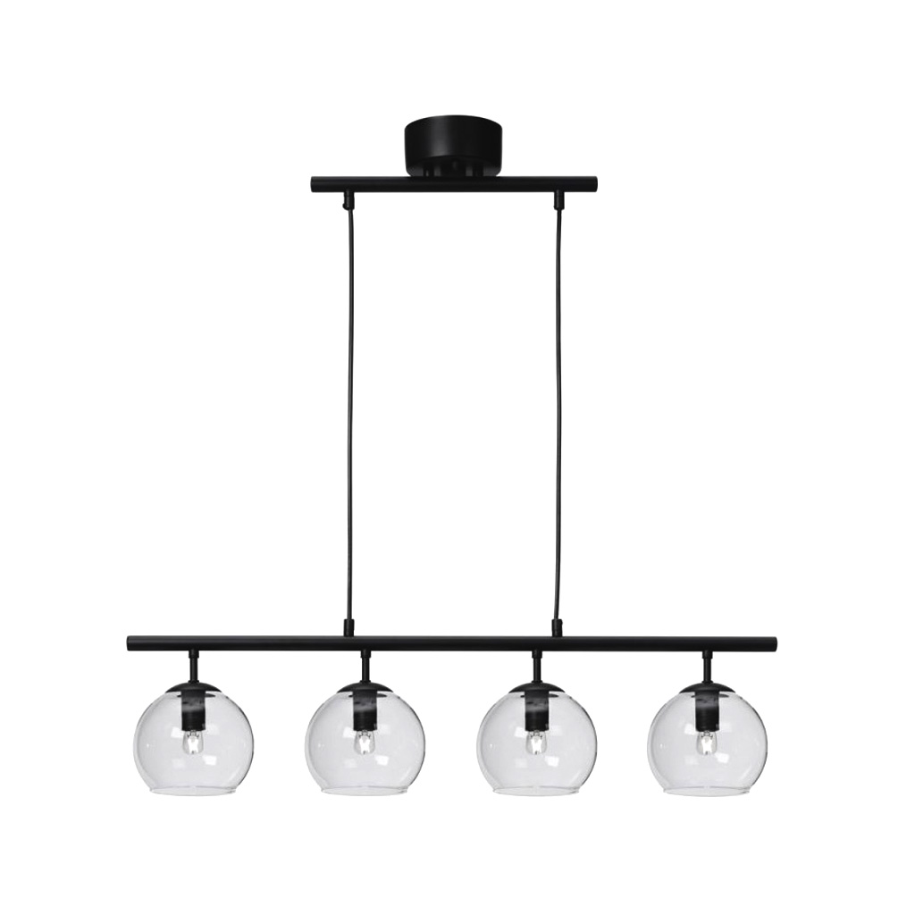 Globi 4 78cm Schwarz/transparent hängelampe Von Nordic Lighting - Die schwarze Metallaufh&auml;ngung verleiht ihr eine elegante und grafische Note, w&auml;hrend die vier runden Glaskuppeln ein angenehmes Licht im Raum verbreiten.
