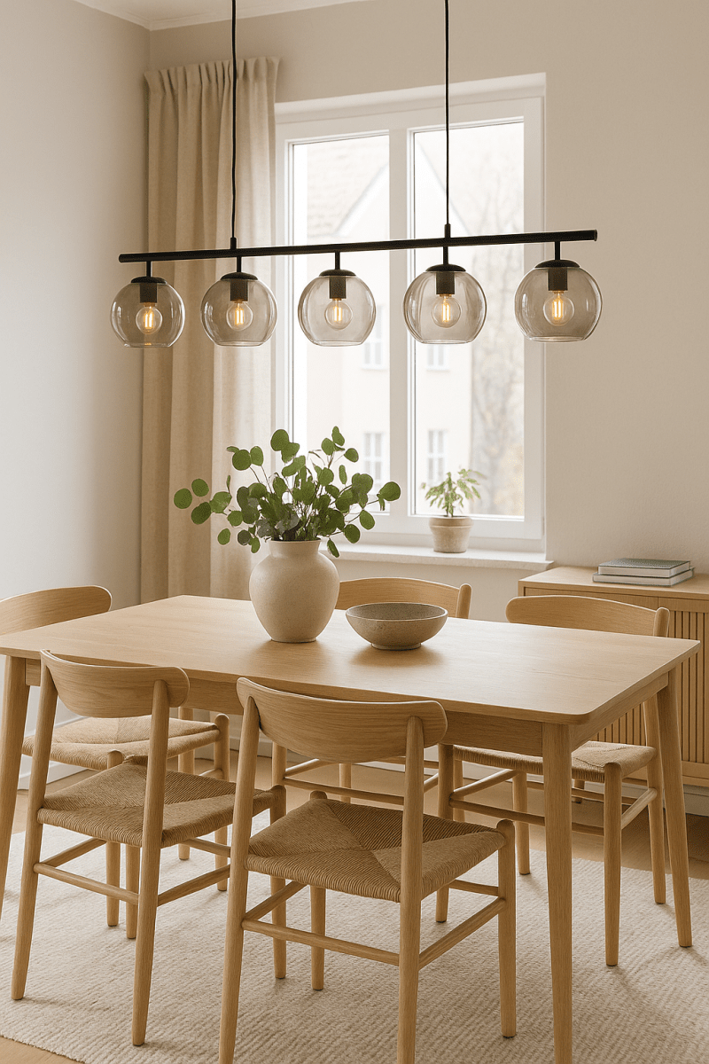 Globi 5 120cm Schwarz/Rauchig hängelampe Von Nordic Lighting - Die schwarze Metallaufh&auml;ngung verleiht ihr eine elegante und grafische Note, w&auml;hrend die f&uuml;nf runden Kuppeln aus Rauchglas ein angenehmes und gleichm&auml;&szlig;iges Licht im Raum verbreiten.