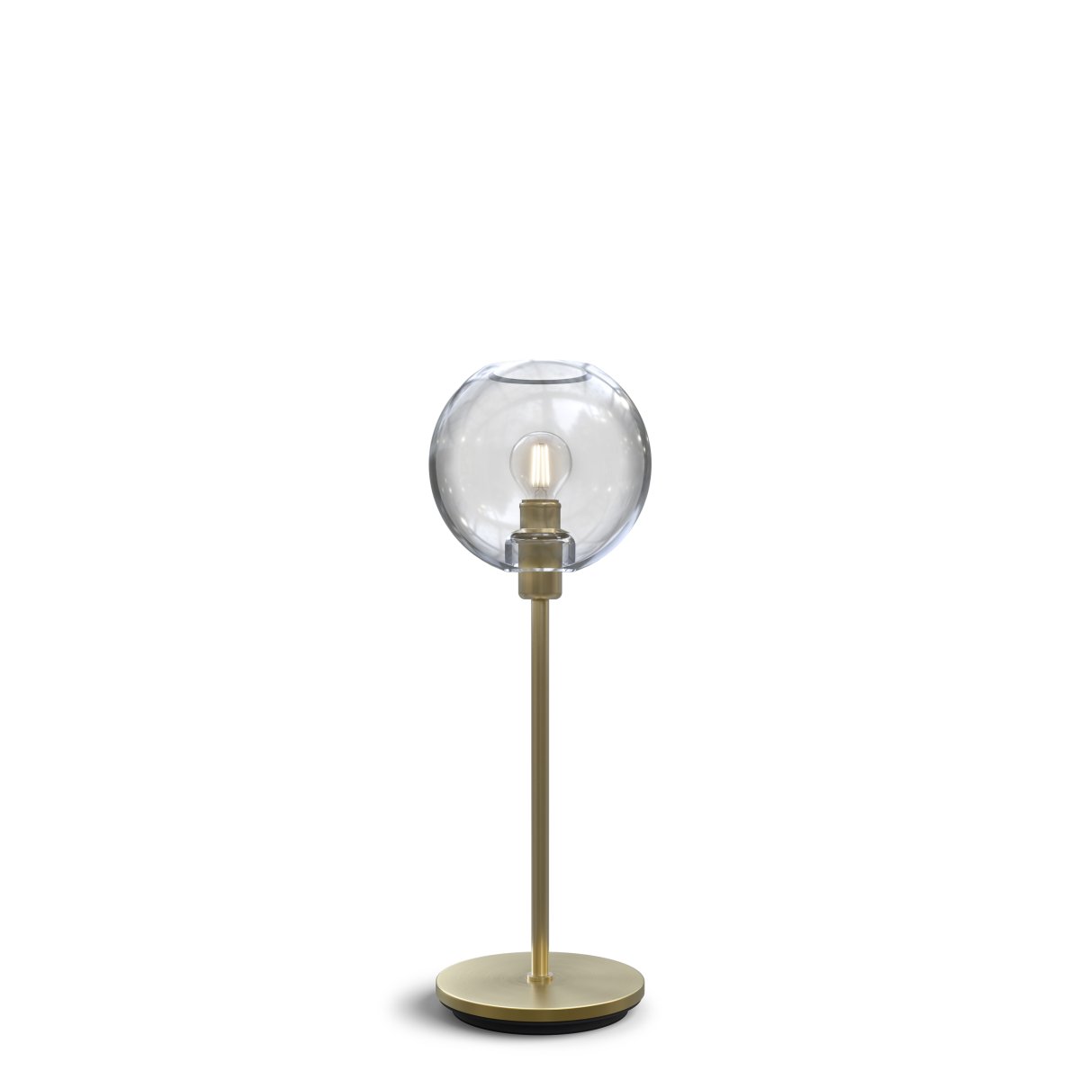 Gloria 46cm Messing/klar tischlampe Von Belid - Gloria hat ein einfaches und elegantes Design mit einem Lampensockel aus Metall und einem runden Glasschirm.